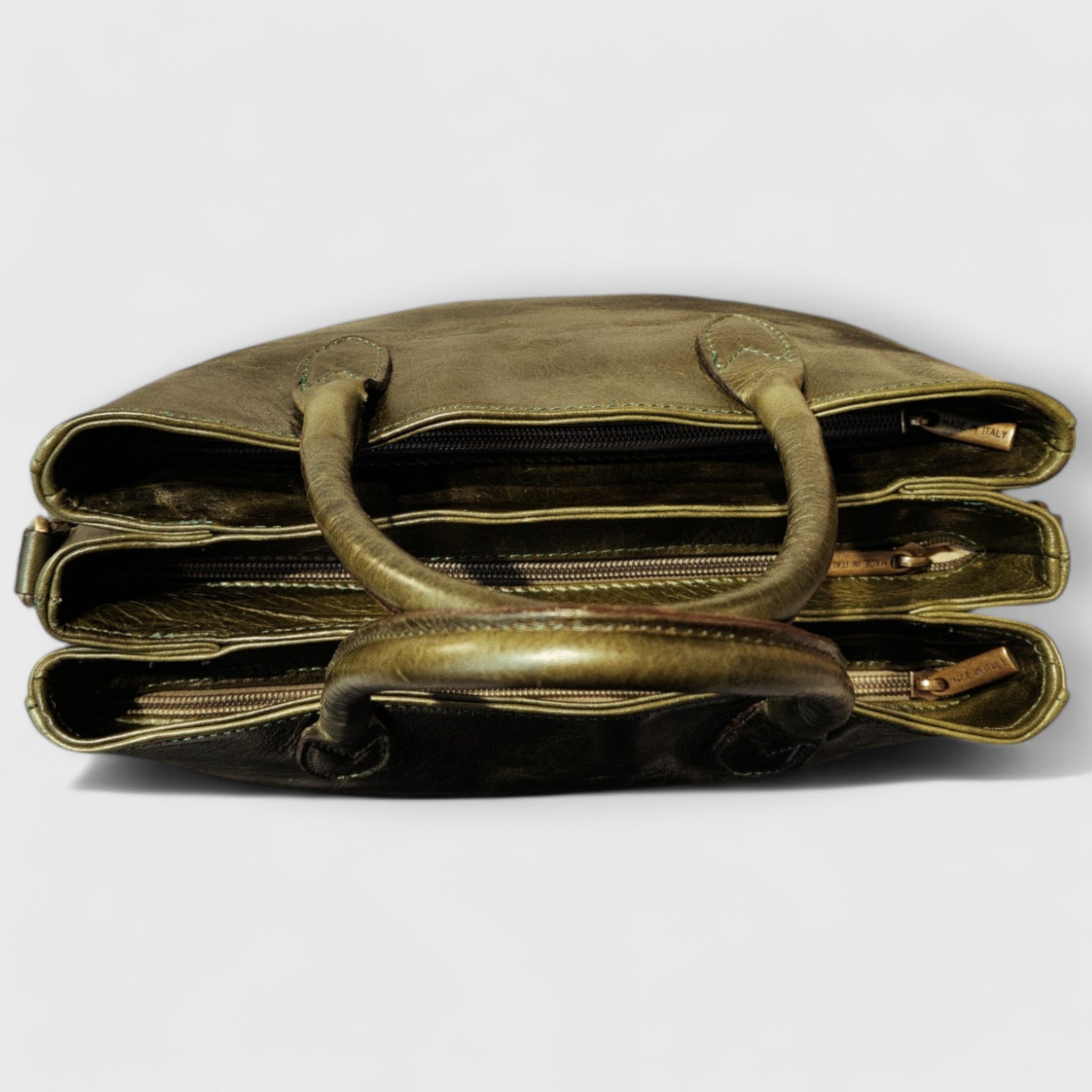 Pelletteria Pelle Nuda Milano, Artigianato Italiano, vera pelle, Negozio borse donna, 3 zip verde