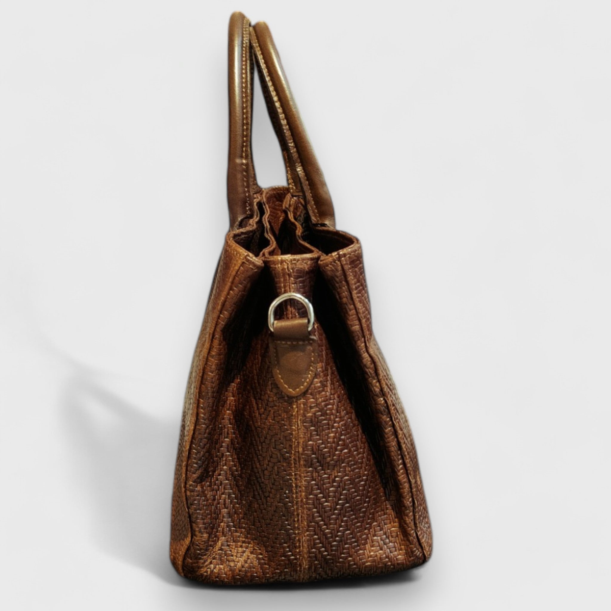 Pelletteria Pelle Nuda Milano, Artigianato italiano, vera pelle, borsa donna, 3 zip marrone