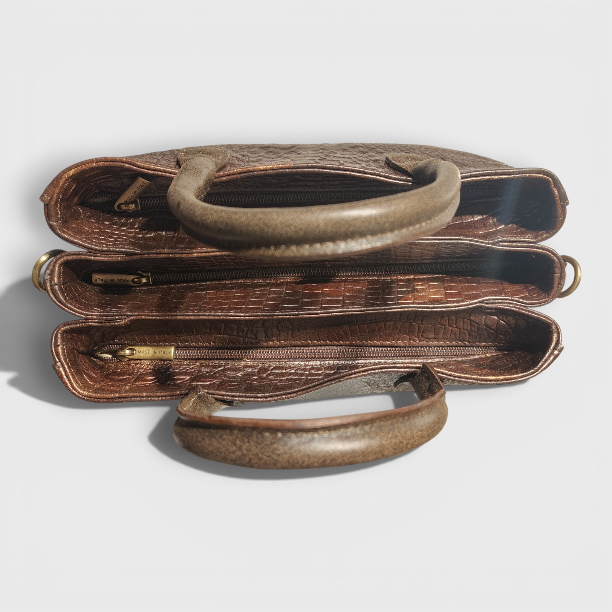 Pelletteria Pelle Nuda Milano, Artigianato Italiano, Vera pelle, Negozio borse donna, 3 zip marrone cocco