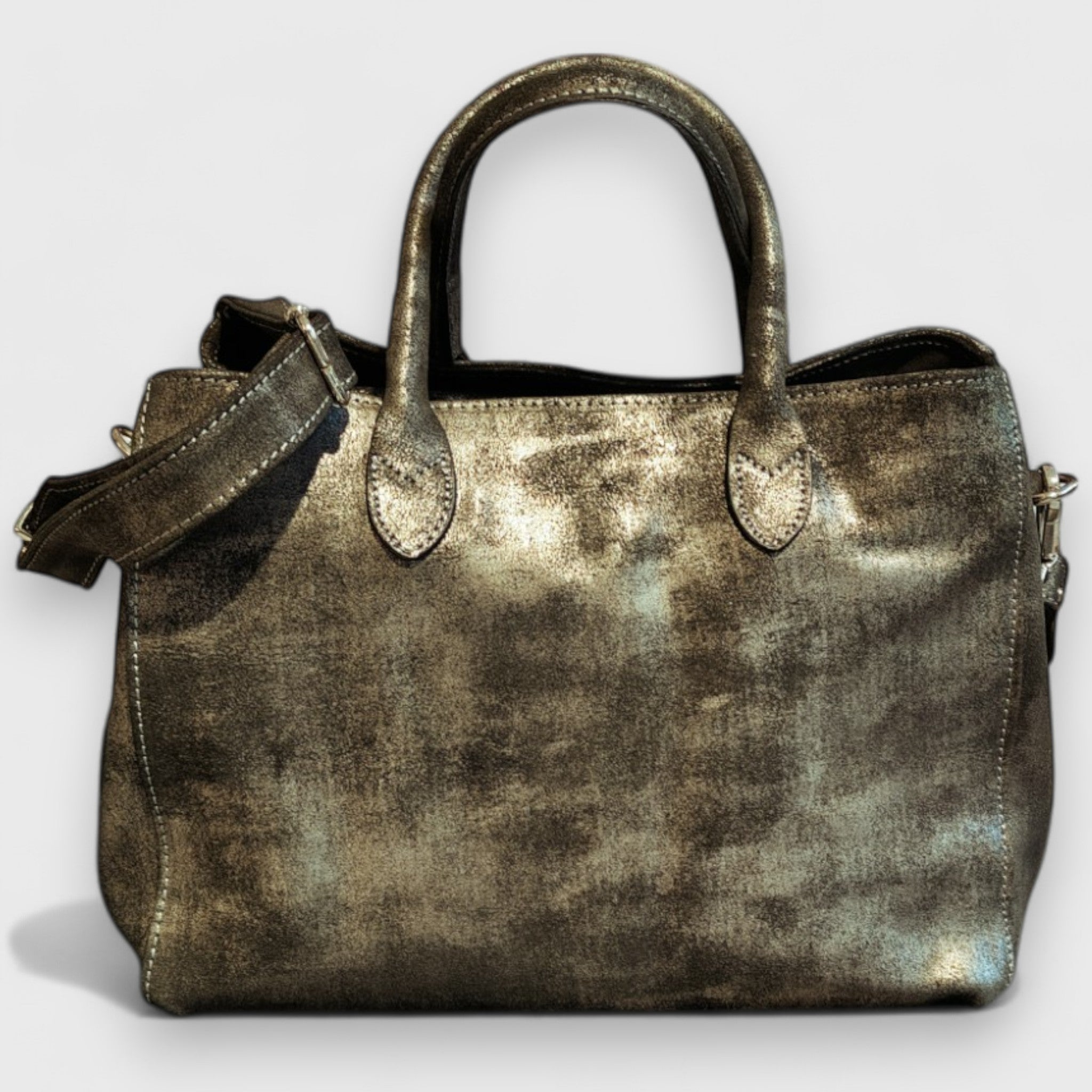 Pelletteria Pelle Nuda Milano, Artigianato italiano, vera pelle, borse donna, 3 zip nero argento