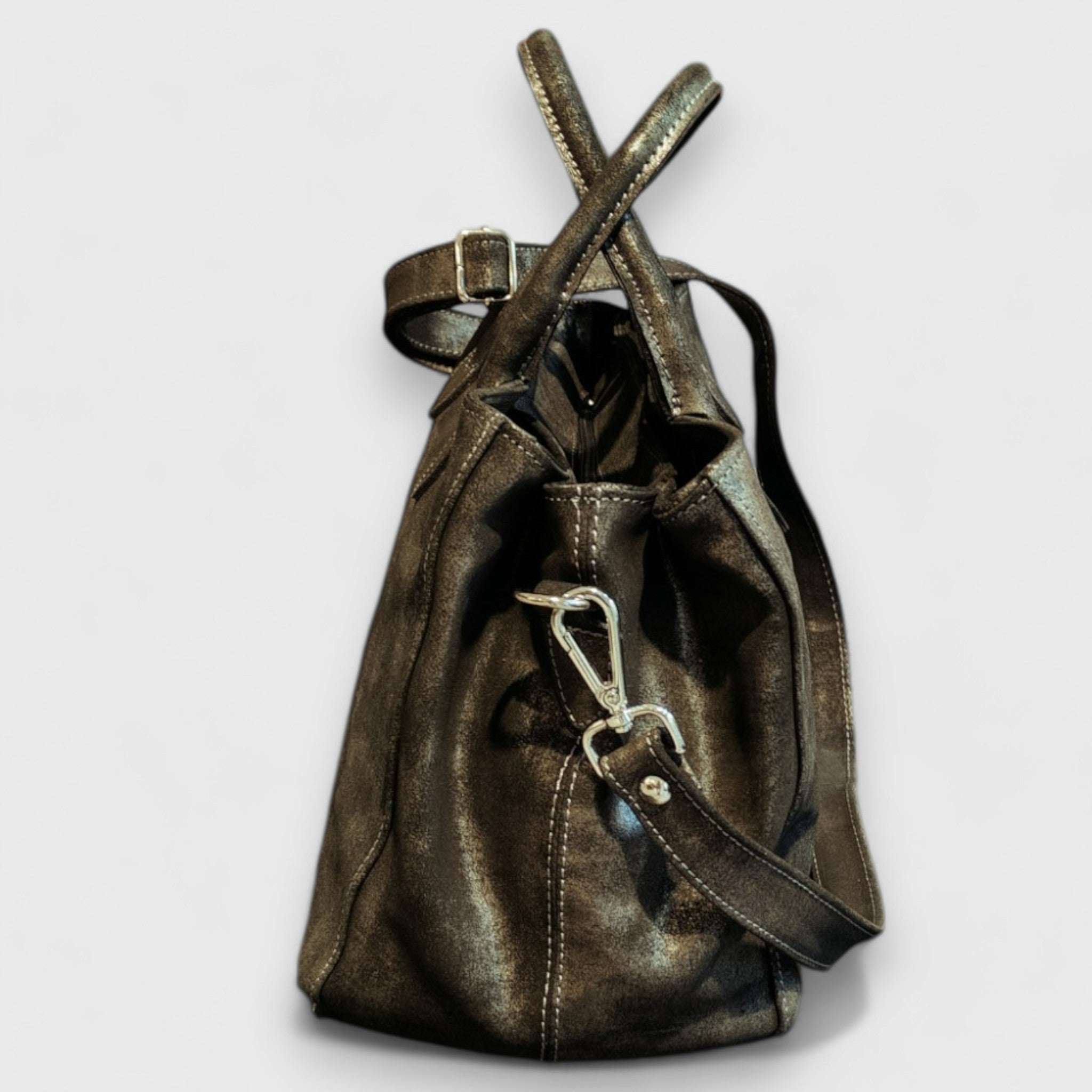 Pelletteria Pelle Nuda Milano, Artigianato italiano, vera pelle, borse donna, 3 zip nero argento