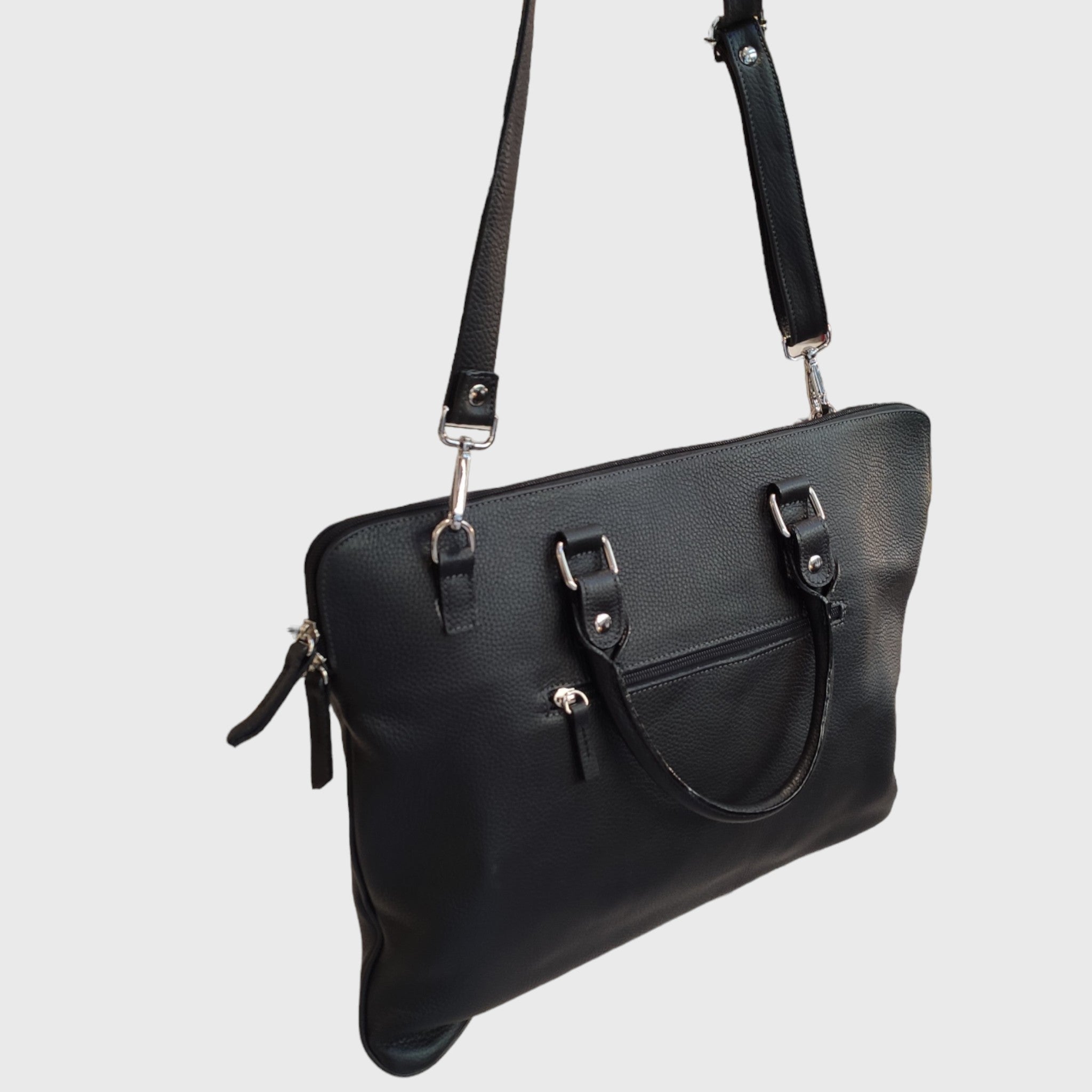 Pelletteria Pelle Nuda Milano, vera pelle, borsa porta computer Alessia nero