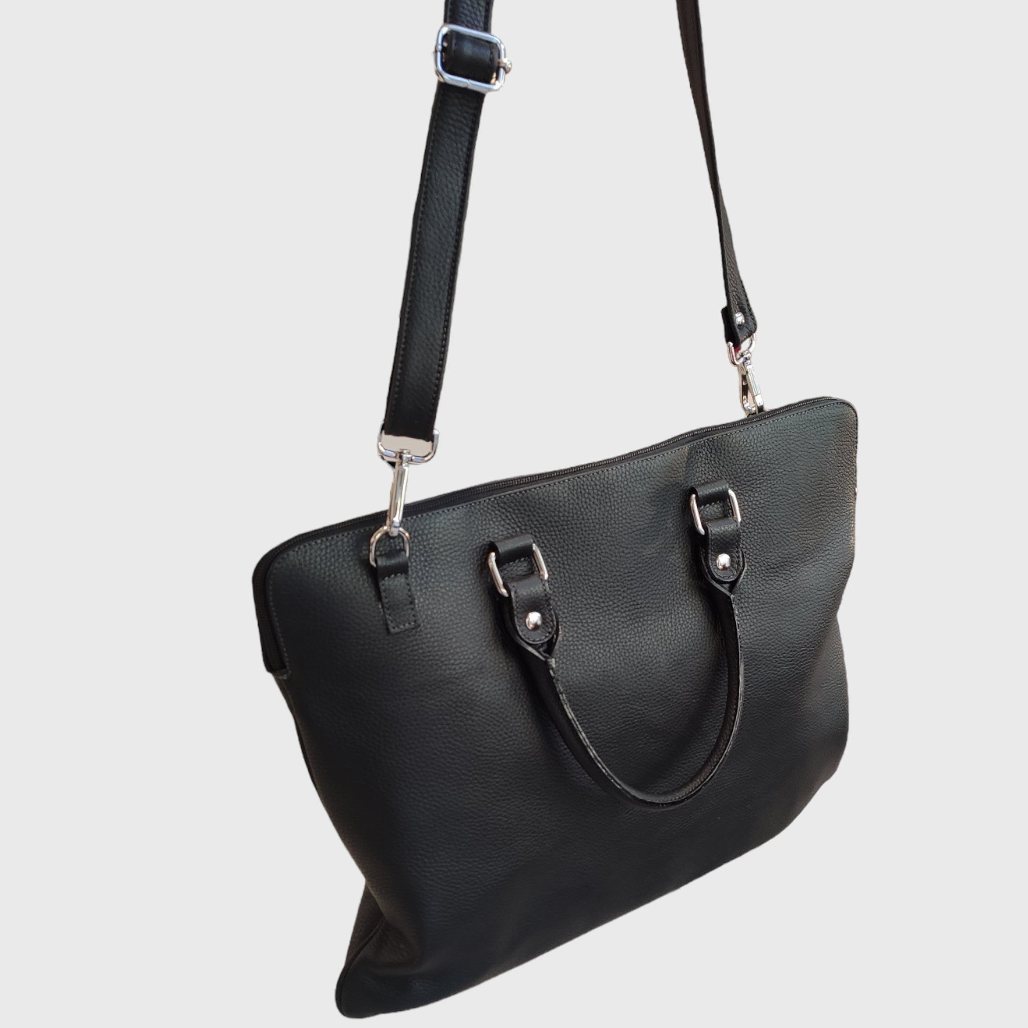 Pelletteria Pelle Nuda Milano, vera pelle, borsa porta computer Alessia nero