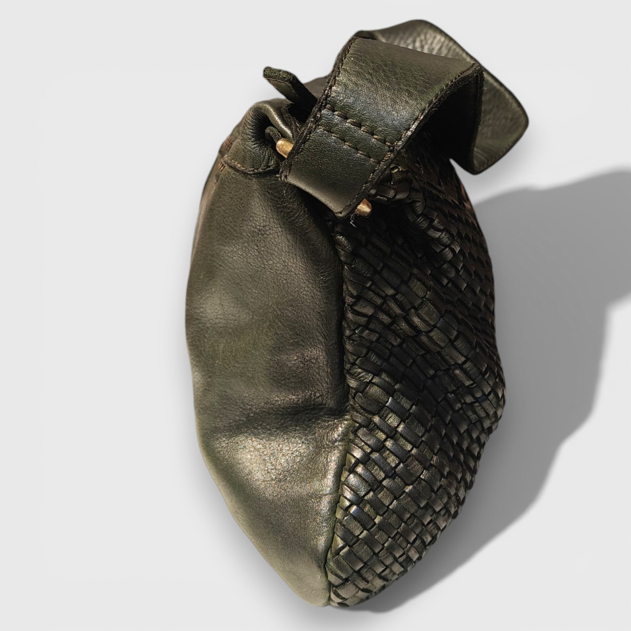 Pelletteria Pelle Nuda Milano, Artigianato Italiano, Vera pelle, Negozio borse donna, BIG Intrecciata verde