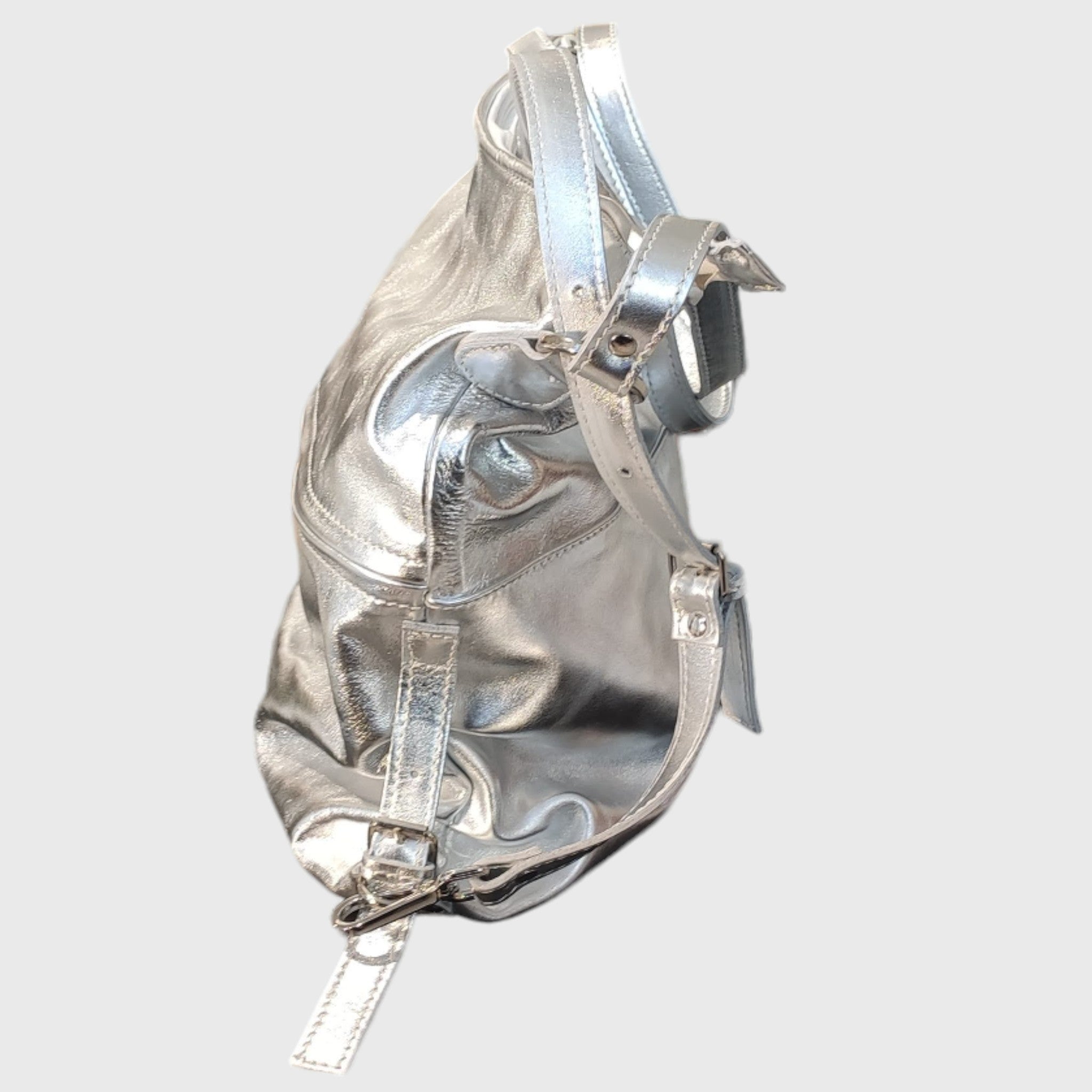 Pelletteria Pelle Nuda Milano, Vera pelle, Artigianato italiano, borsa donna, borsa zaino argento
