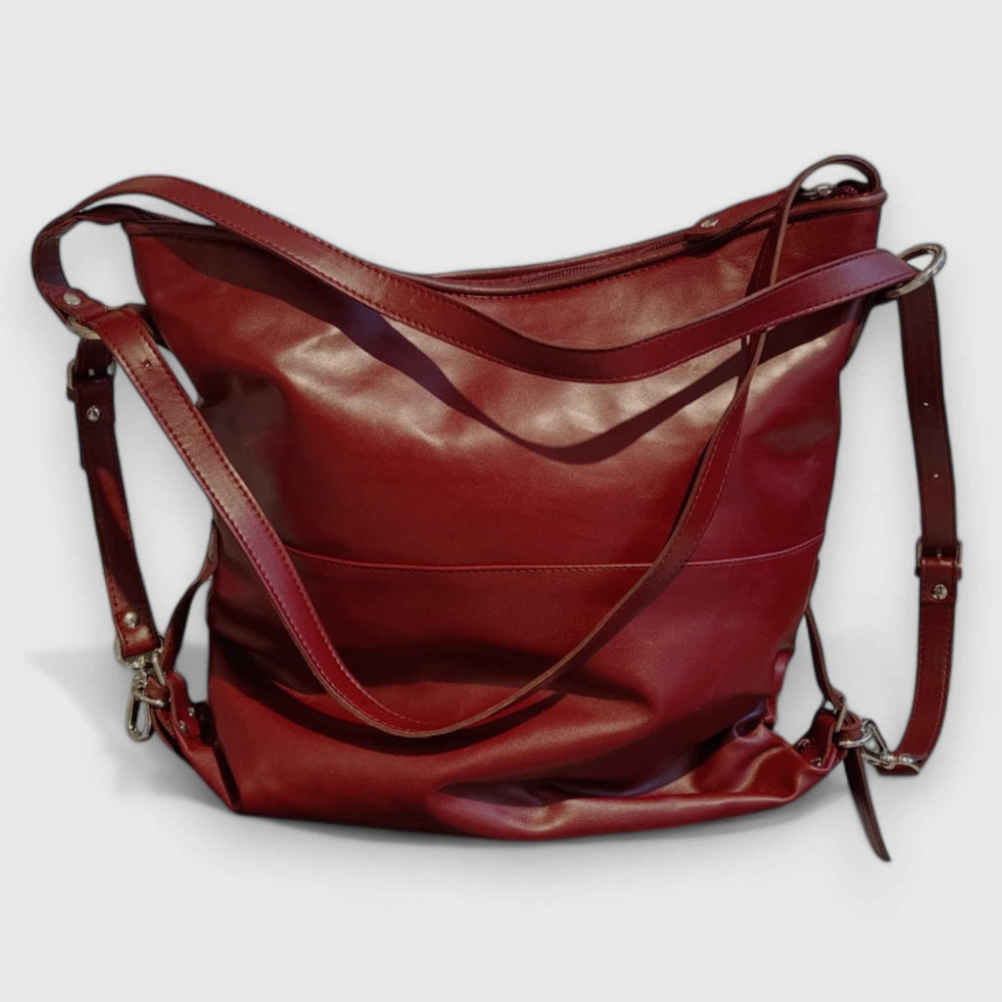 Pelletteria Pelle Nuda Milano, Artigianato Italiano, Vera pelle, Borsa donna, Borsa Zaino bordeaux