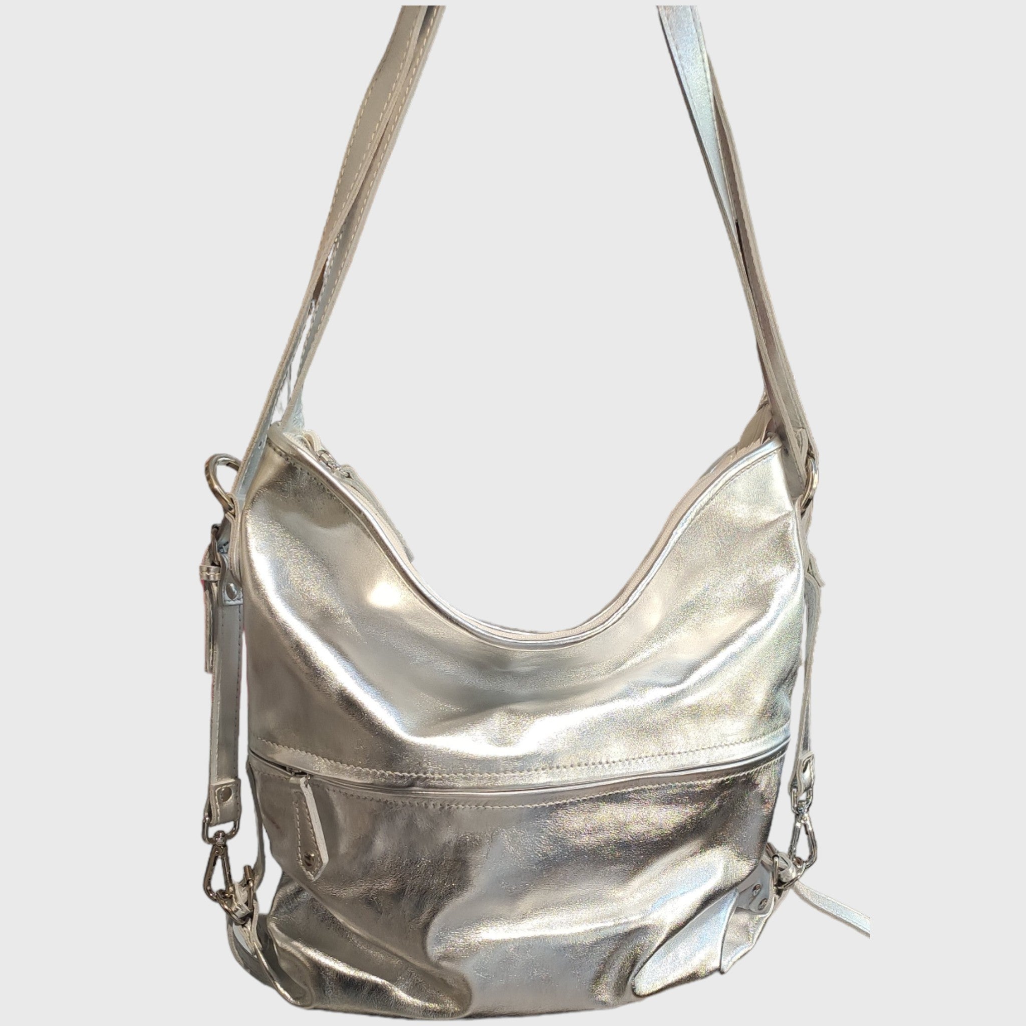 Pelletteria Pelle Nuda Milano, Vera pelle, Artigianato italiano, borsa donna, borsa zaino argento
