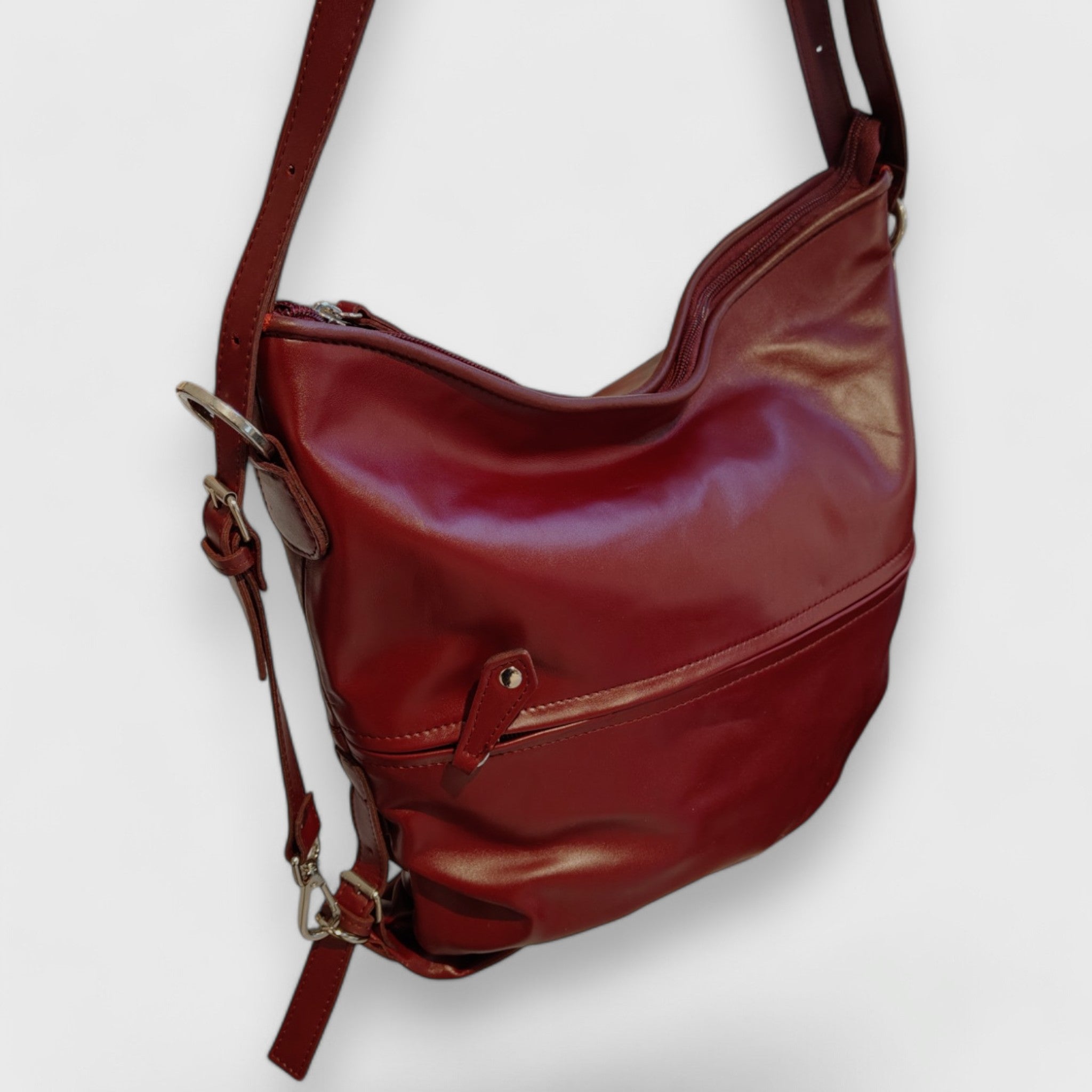 Pelletteria Pelle Nuda Milano, Artigianato Italiano, Vera pelle, Borsa donna, Borsa Zaino bordeaux