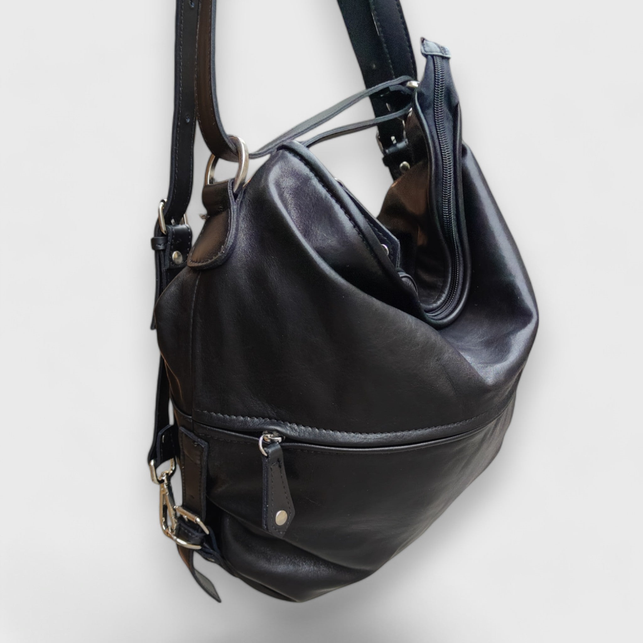 Pelletteria Pelle Nuda Milano, Artigianato italiano, vera pelle, borsa donna, Borsa zaino nero