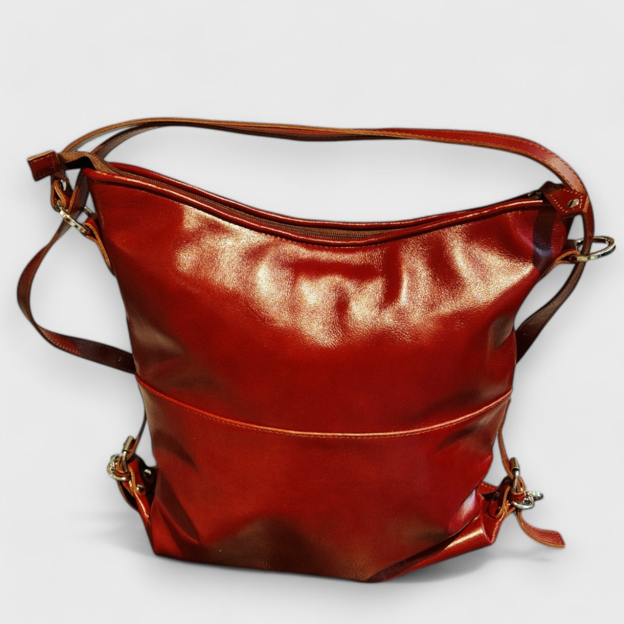 Pelletteria Pelle Nuda Milano, Artigianato italiano, vera pelle, borsa donna, Borsa zaino rosso