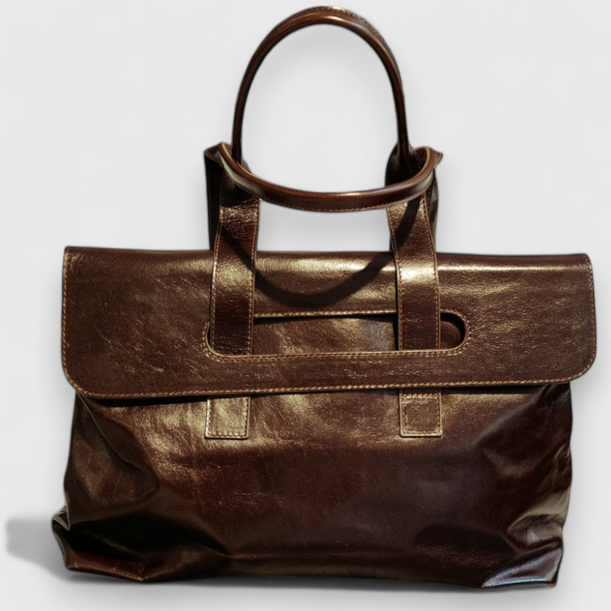 Pelletteria Pelle Nuda Milano, Artigianato Italiano, vera pelle, borsa donna, Chiara grande marrone