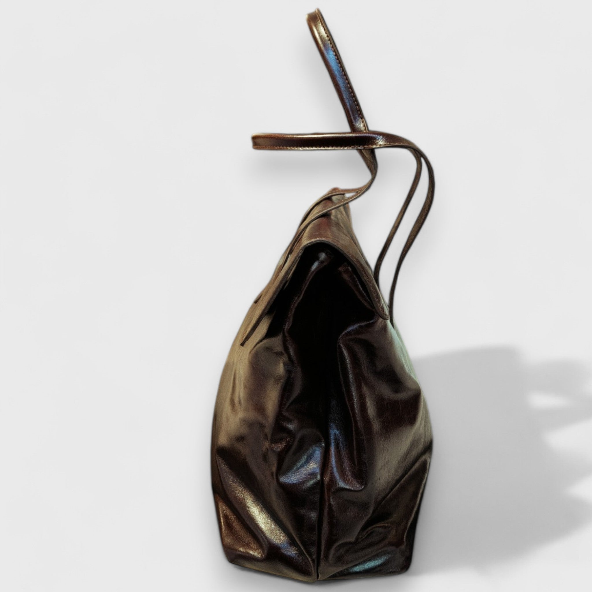 Pelletteria Pelle Nuda Milano, Artigianato Italiano, vera pelle, borsa donna, Chiara grande marrone
