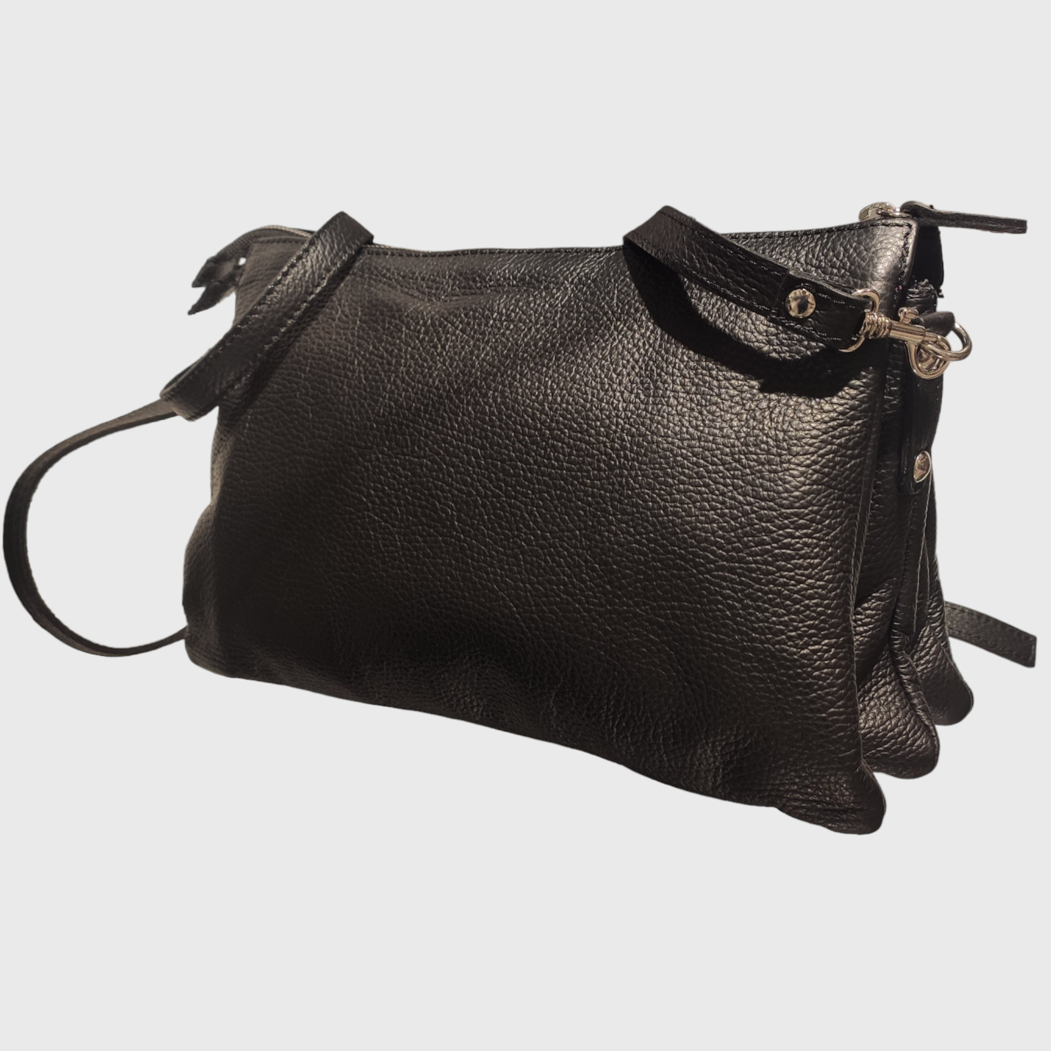 Borsa donna, Borsa in pelle, vera pelle, Federica nero, artigianato italiano, Pelle Nuda
