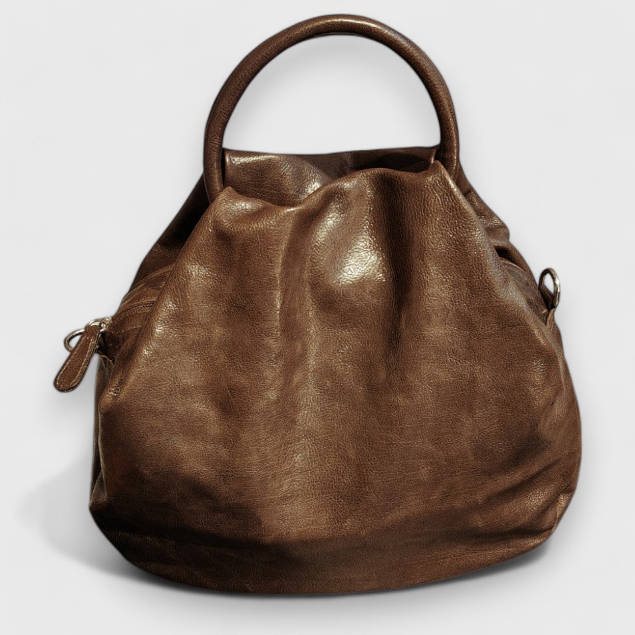 Pelletteria Pelle Nuda Milano, Artigianato italiano, vera pelle, negozio borse donna, Frida marrone