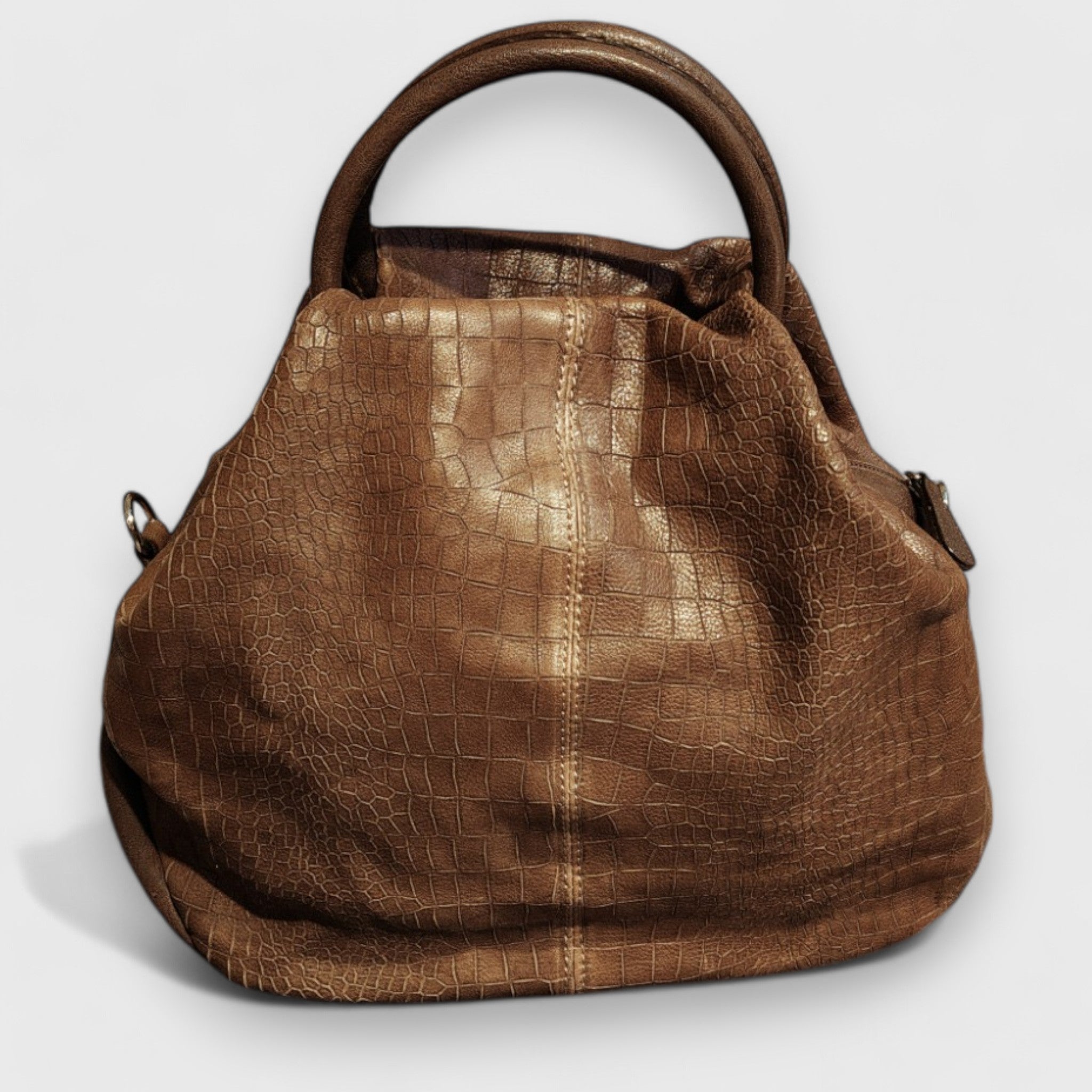 Pelletteria Pelle Nuda Milano, Artigianato italiano, Vera pelle, Negozio borse donna, Frida marrone coccodrillo