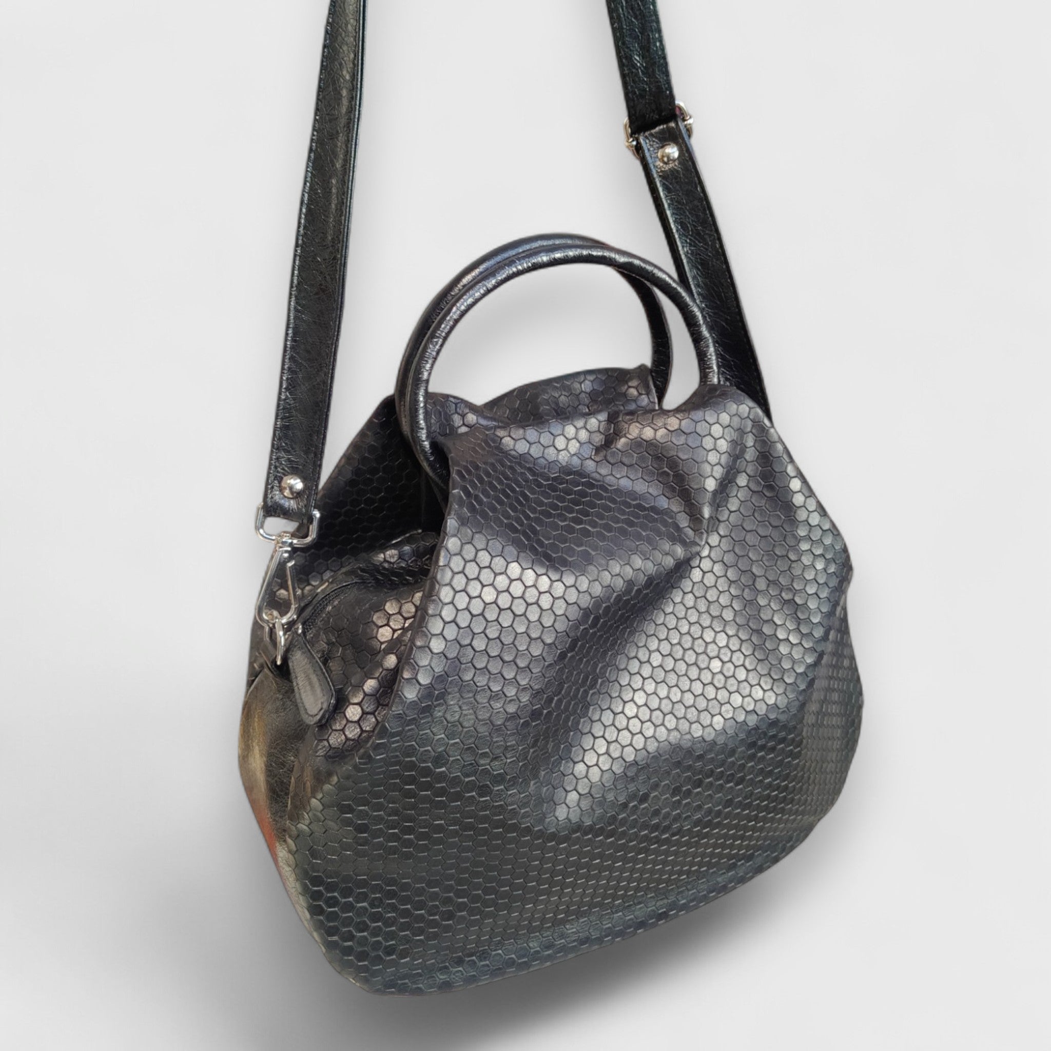 FRIDA - borsa in pelle nera con stampa