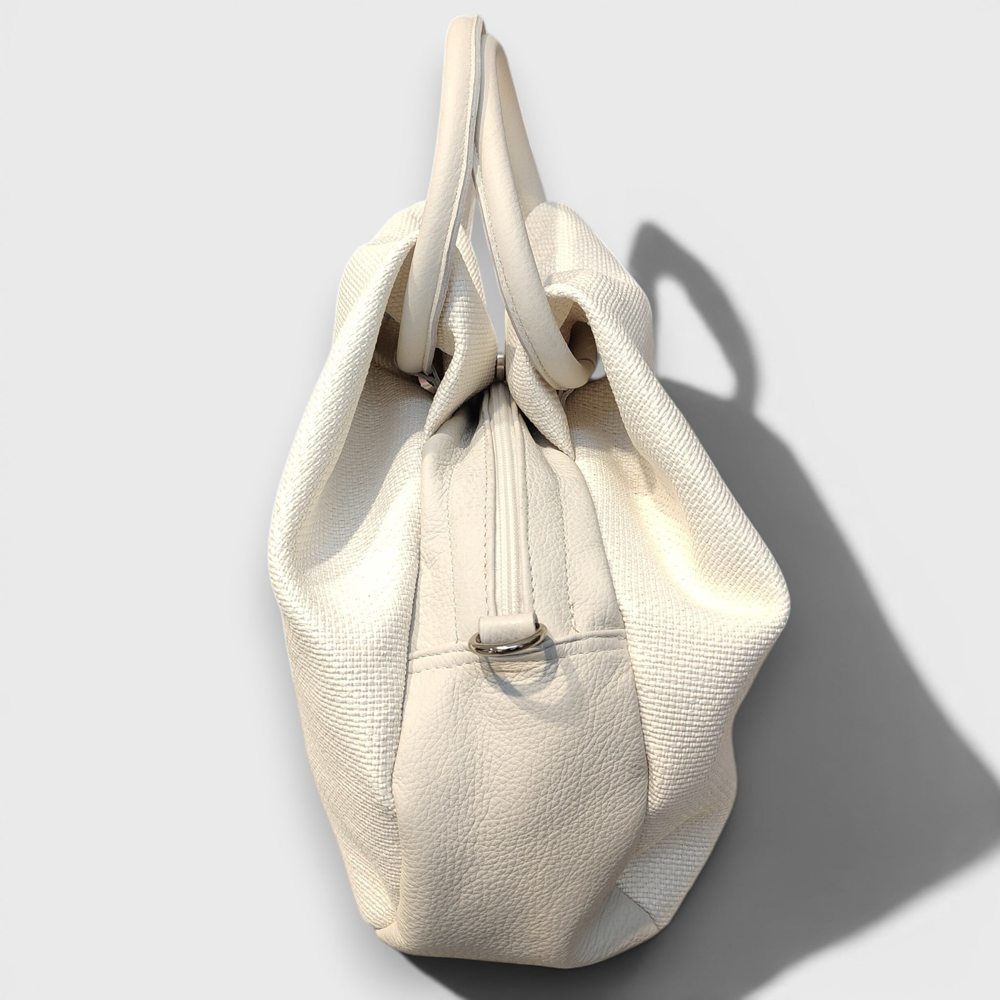 Pelletteria Pelle Nuda Milano, vera pelle italiana, Negozio borse donna, Frida rafia bianco