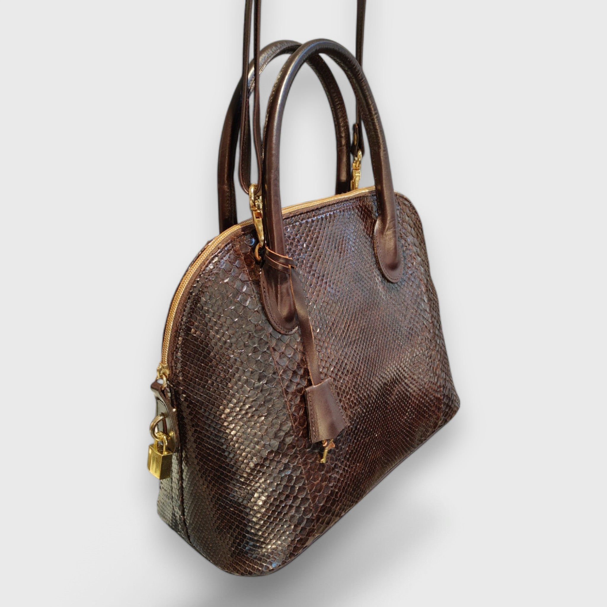 Pelletteria pelle Nuda Milano, Artigianato italiano, vero pitone, Negozio borse donna, Ginevra marrone
