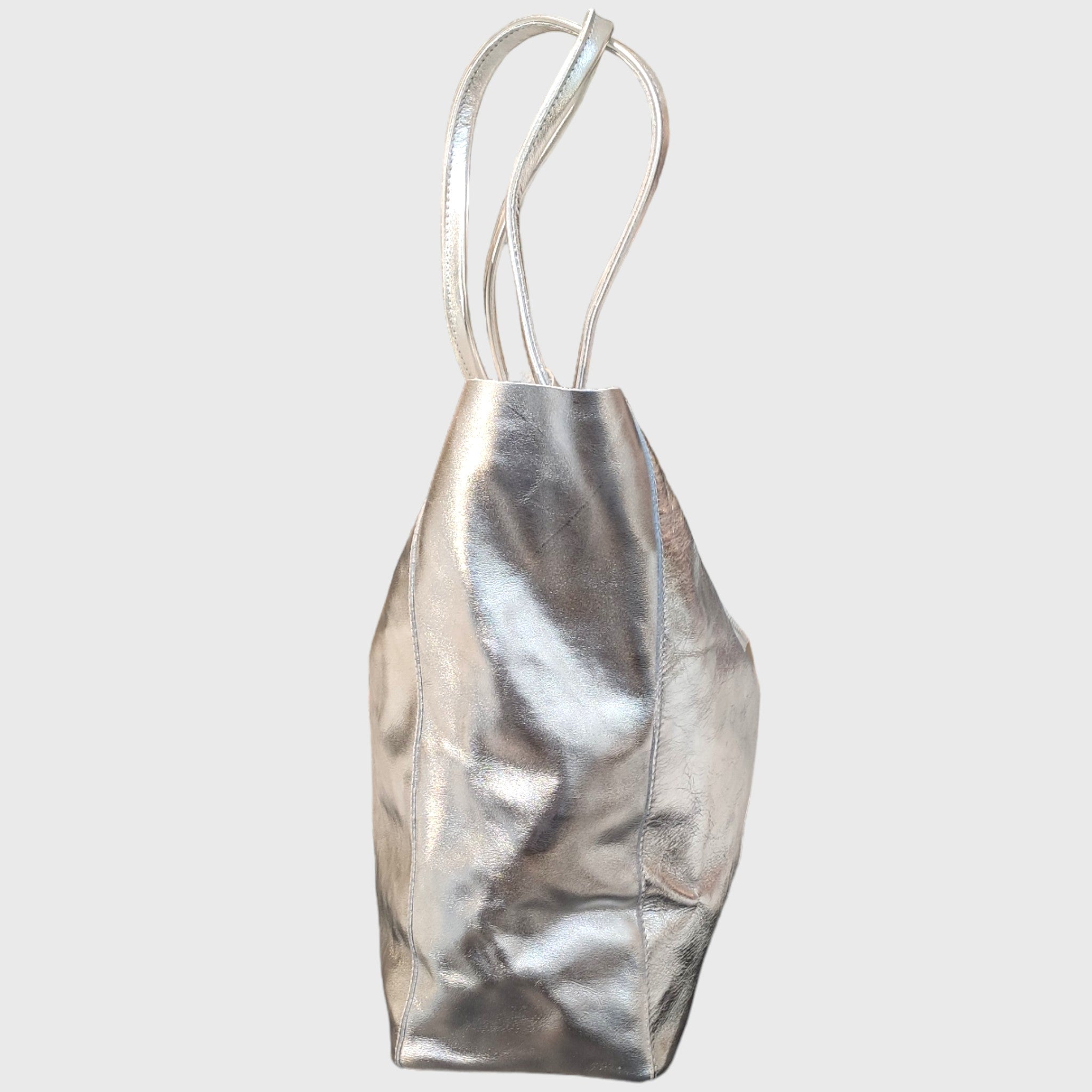 Pelletteria Pelle Nuda Milano, Borsa donna, artigianato italiano, Shopper Giulia argento, vera pelle