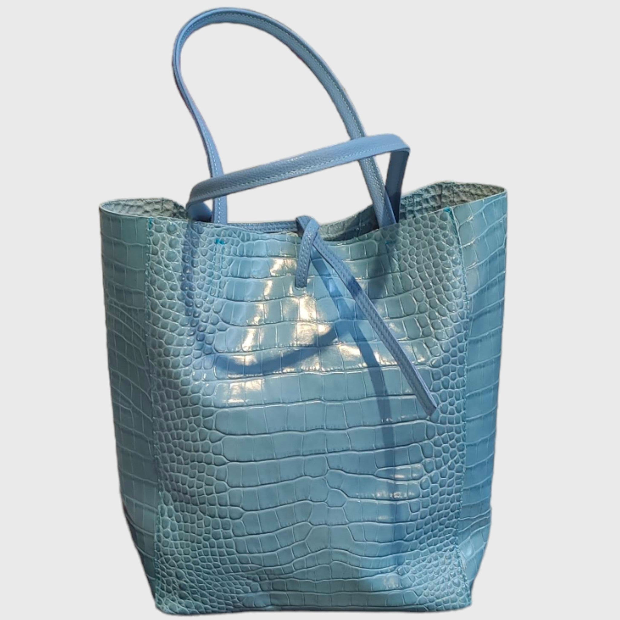 Pelletteria Pelle Nuda Milano, Artigianato italiano, Vera pelle, Borsa donna, Shopper Giulia azzurro