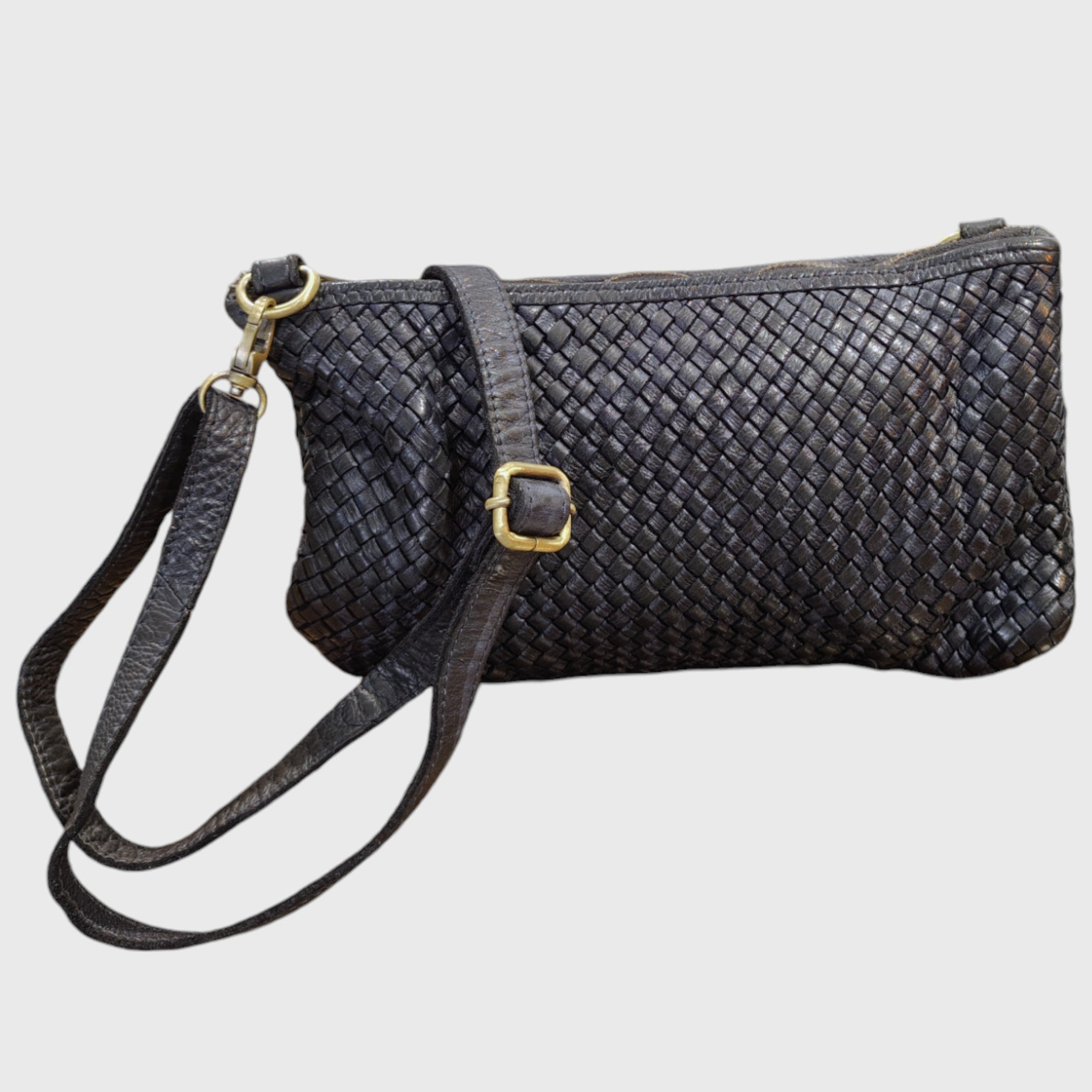 Pelletteria Pelle Nuda Milano, Artigianato italiano, vera pelle, borsa donna, tracolla intrecciata blu