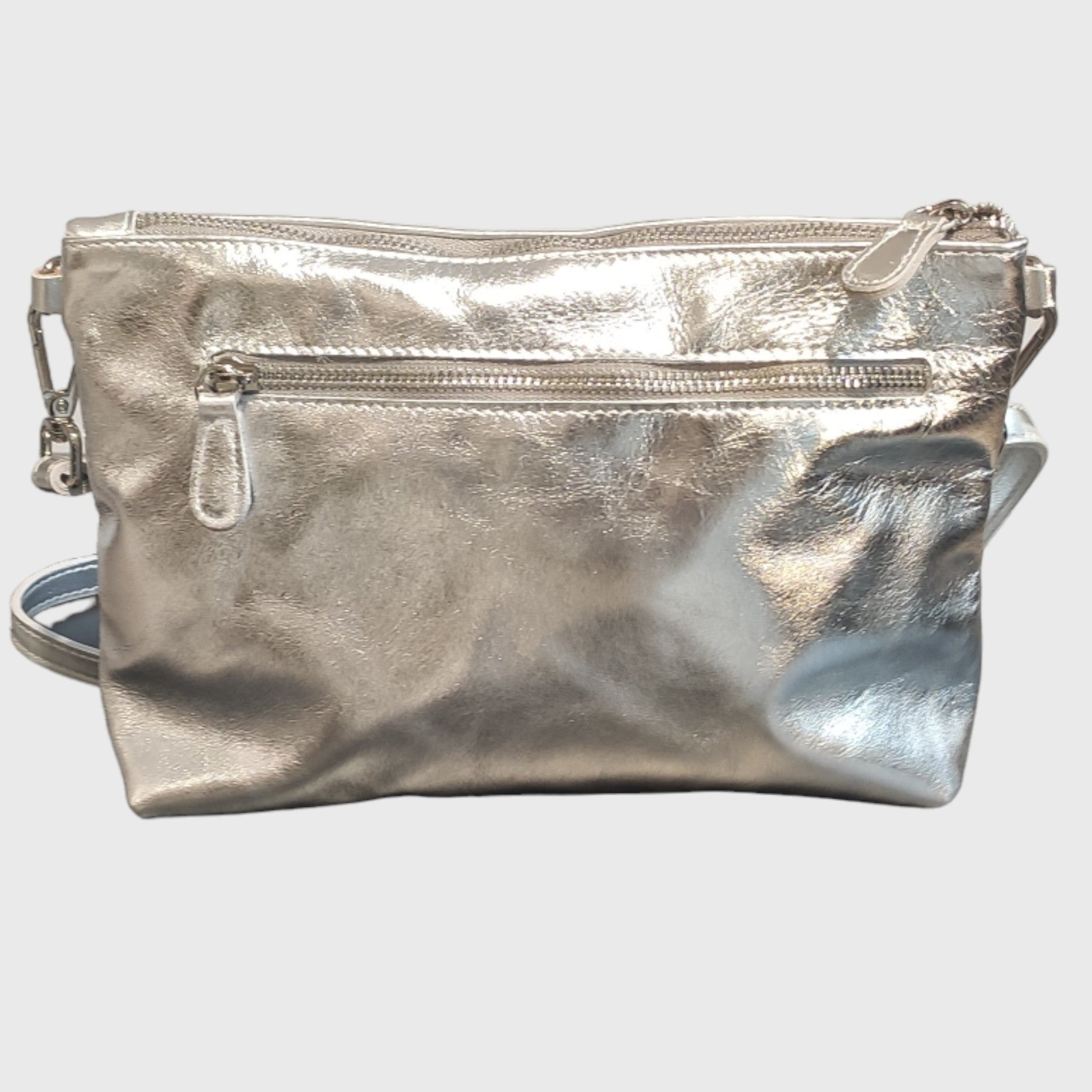 Pelletteria Pelle Nuda Milano, Artigianato italiano, borsa donna, tracolla, Martina argento, vera pelle