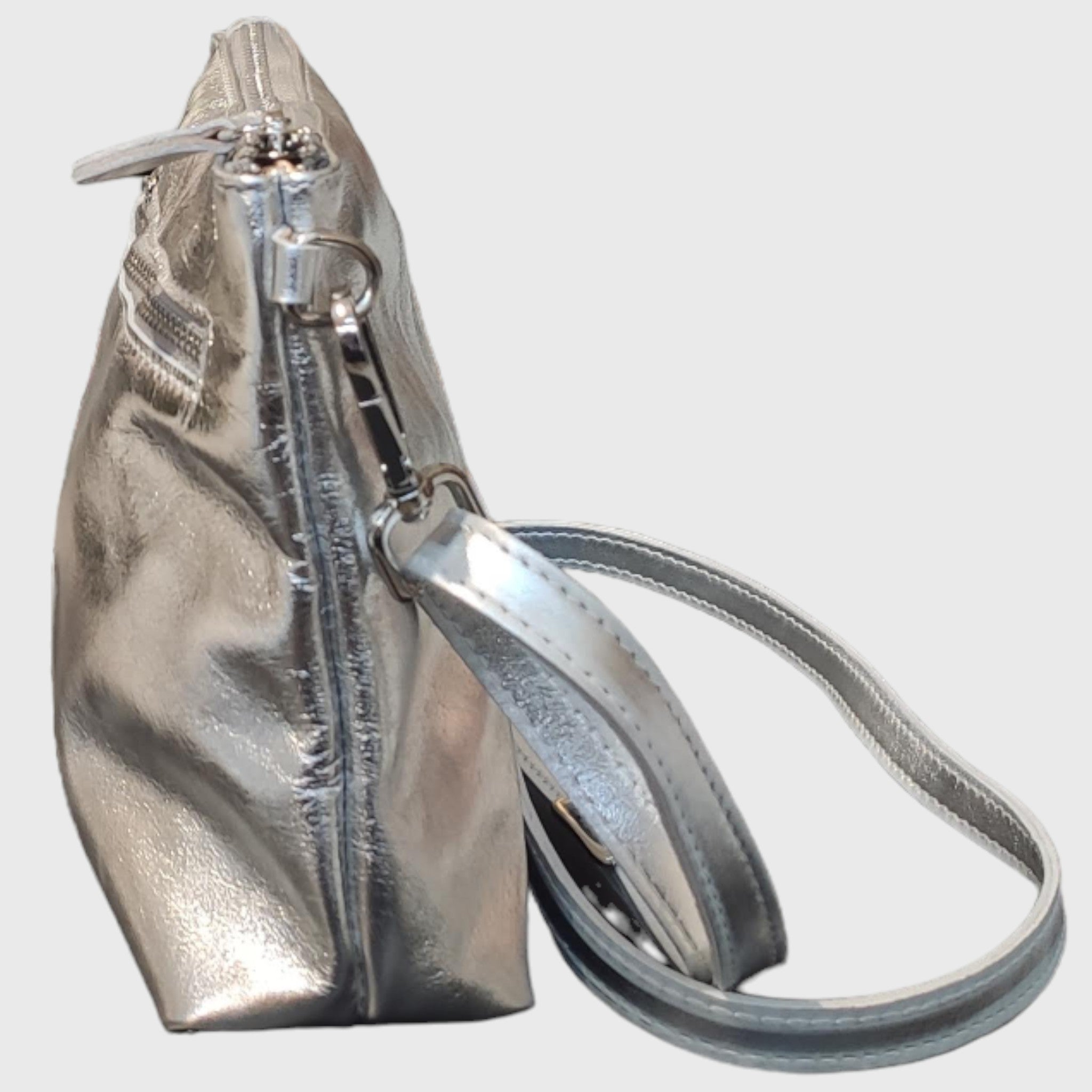 Pelletteria Pelle Nuda Milano, Artigianato italiano, borsa donna, tracolla, Martina argento, vera pelle