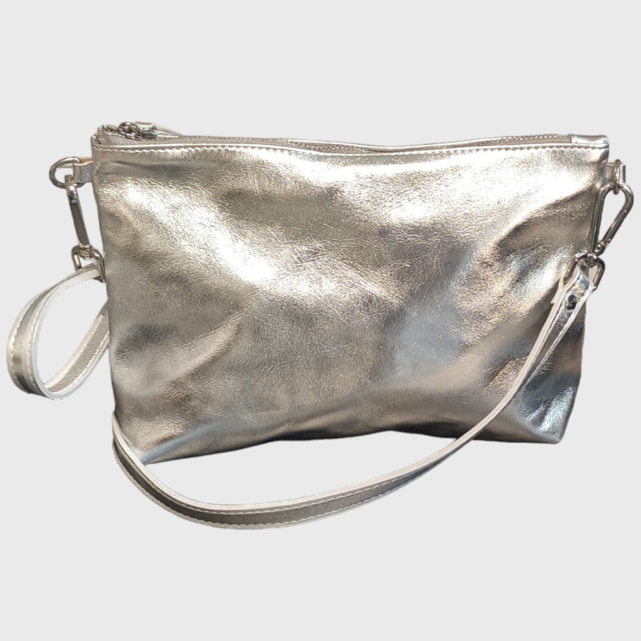 Pelletteria Pelle Nuda Milano, Artigianato italiano, borsa donna, tracolla, Martina argento, vera pelle