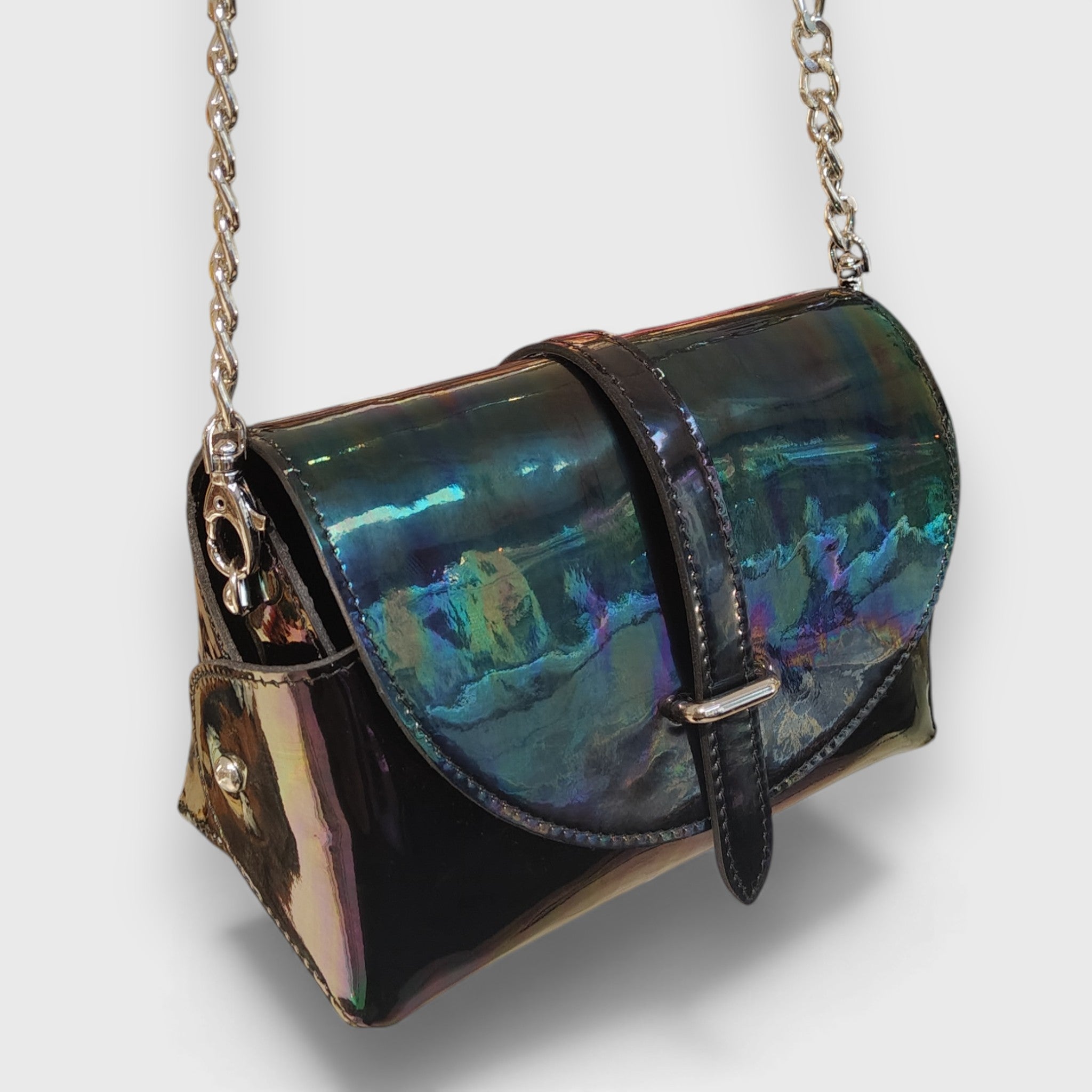 Pelletteria Pelle Nuda Milano, Artigianato italiano, Vera pelle, Negozio borse donna, Mini lory nera lucida