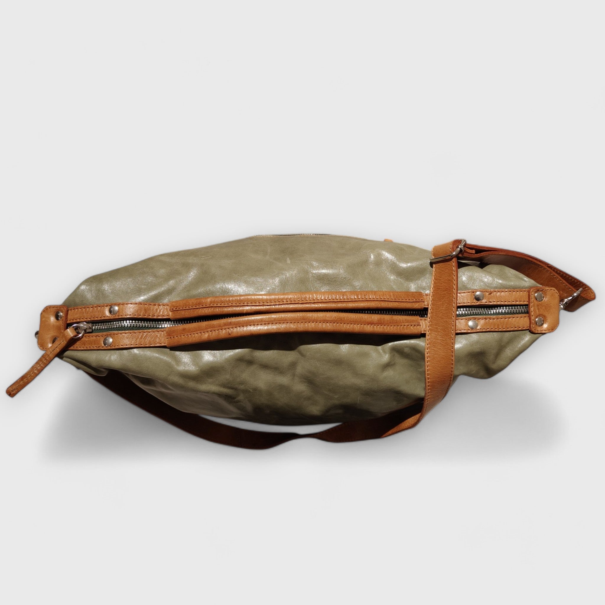 Pelletteria Pelle Nuda Milano, Artigianato Italiano, Vera pelle, Borsa donna, Natalia verde e marrone