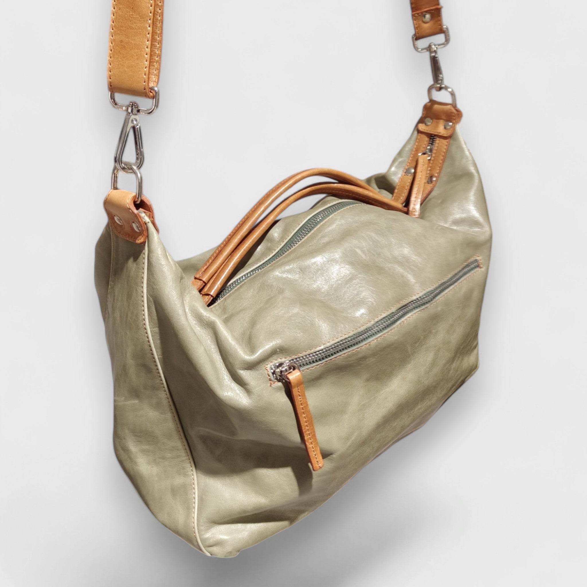 Pelletteria Pelle Nuda Milano, Artigianato Italiano, Vera pelle, Borsa donna, Natalia verde e marrone