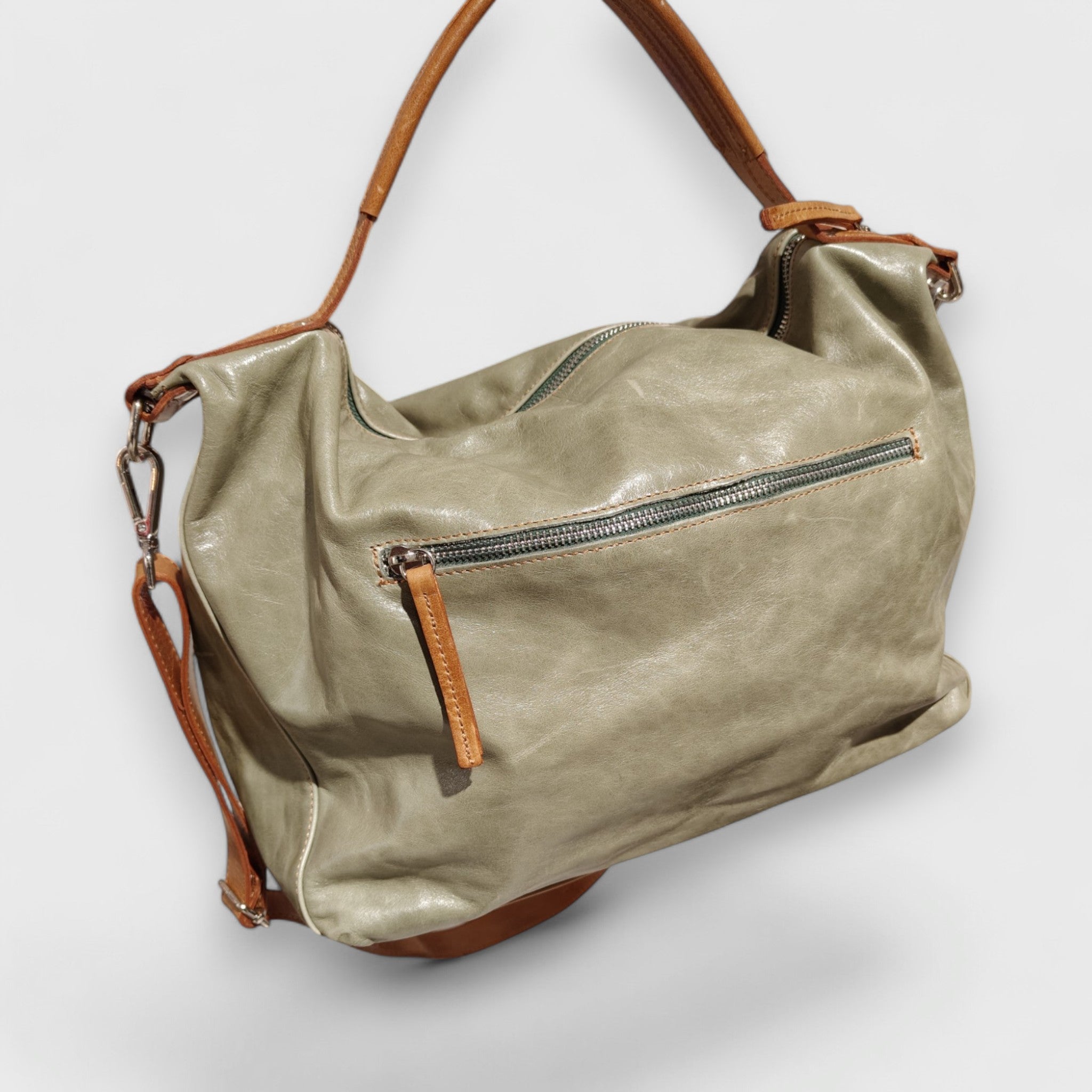 Pelletteria Pelle Nuda Milano, Artigianato Italiano, Vera pelle, Borsa donna, Natalia verde e marrone