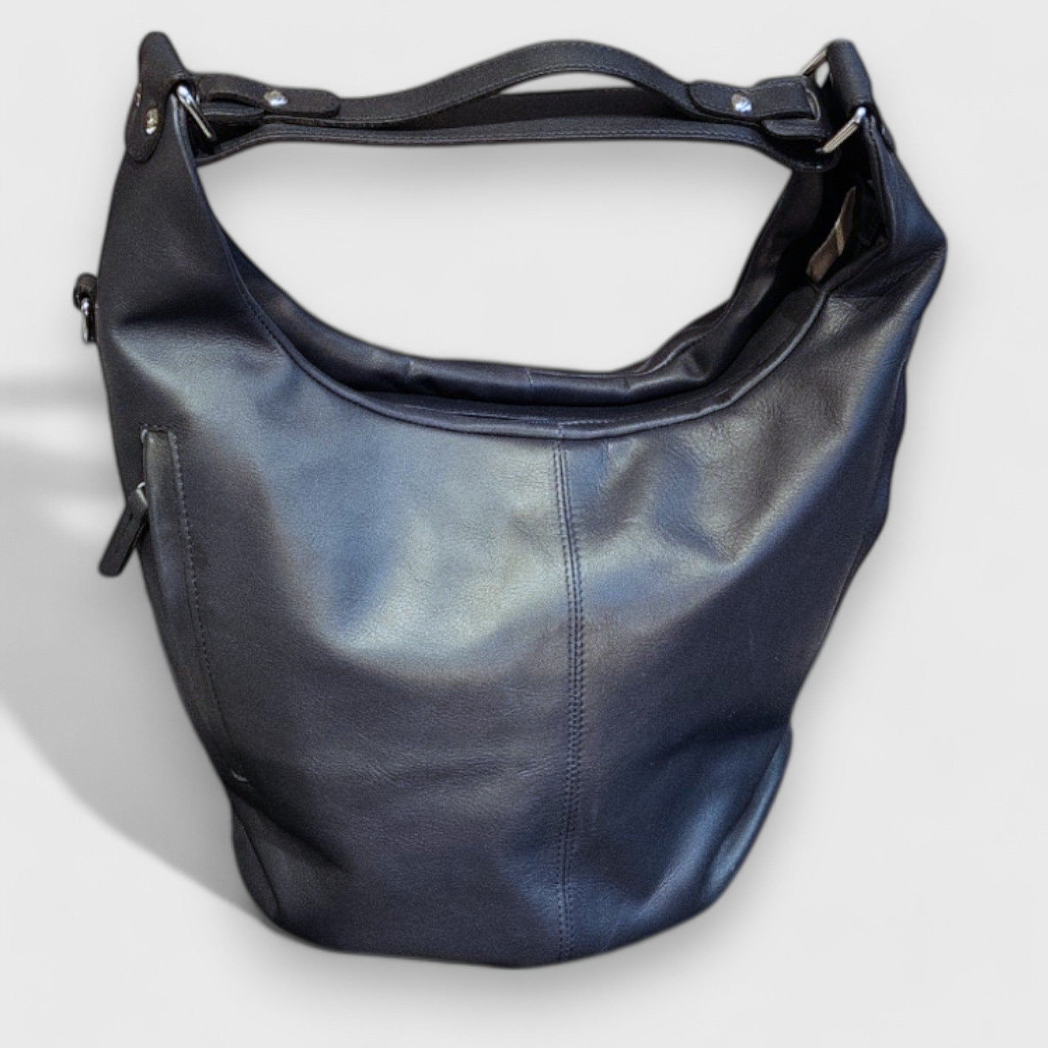 Pelletteria Pelle Nuda Milano, Artigianato italiano, vera pelle, Negozio borse donna, Sacca Croce blu