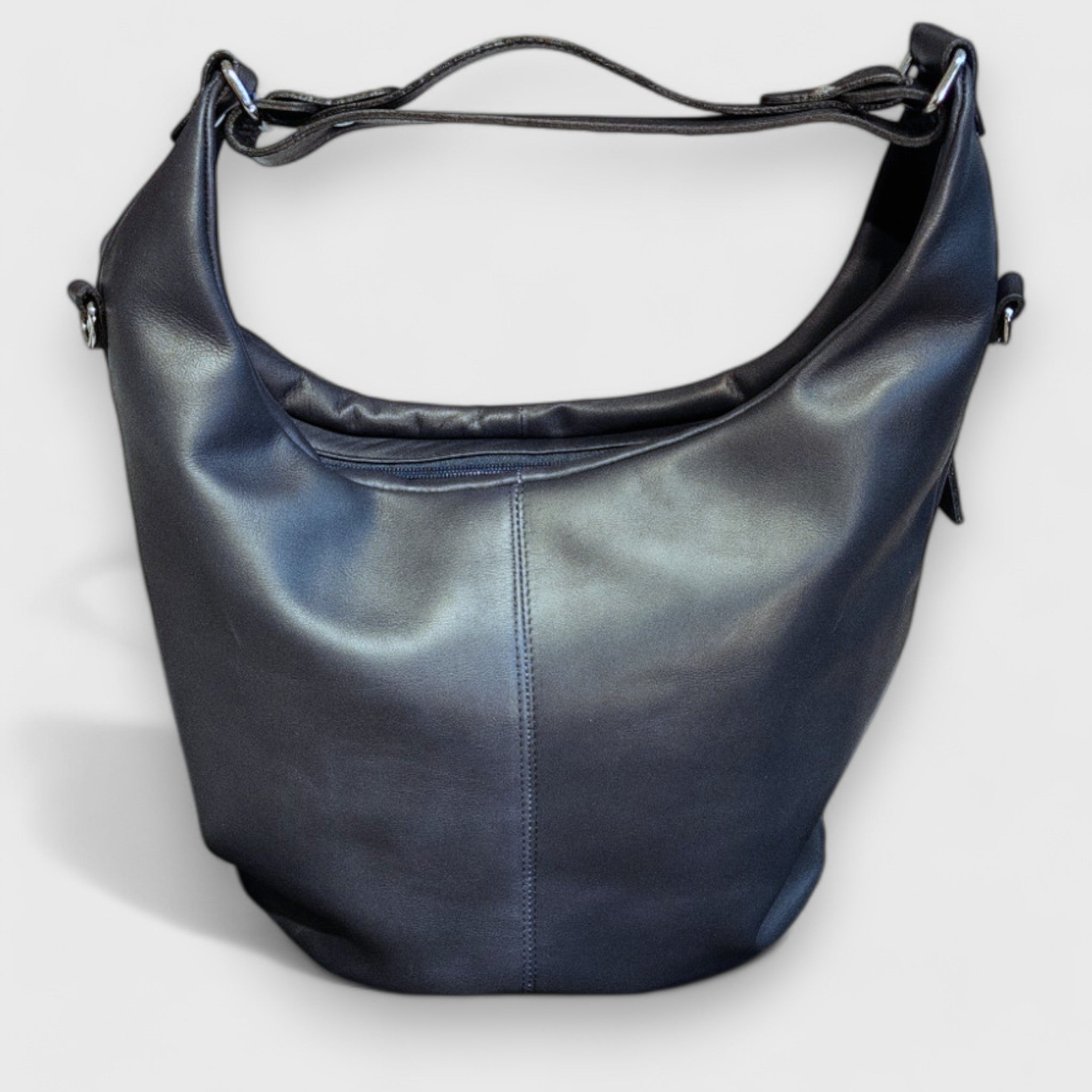 Pelletteria Pelle Nuda Milano, Artigianato italiano, vera pelle, Negozio borse donna, Sacca Croce blu