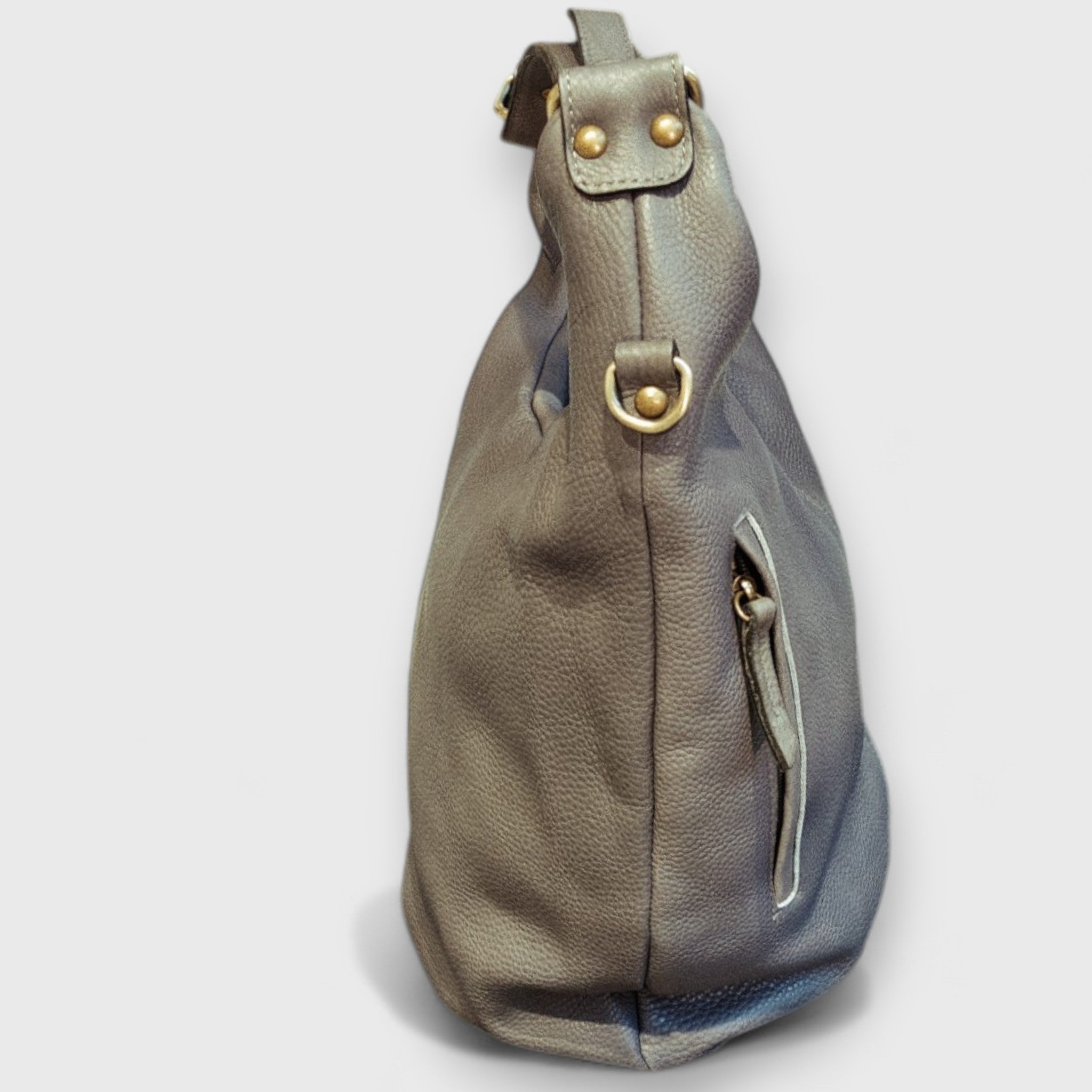 Pelletteria Pelle Nuda Milano, Artigianato italiano, vera pelle, Negozio borse donna, Sacca Croce grigio