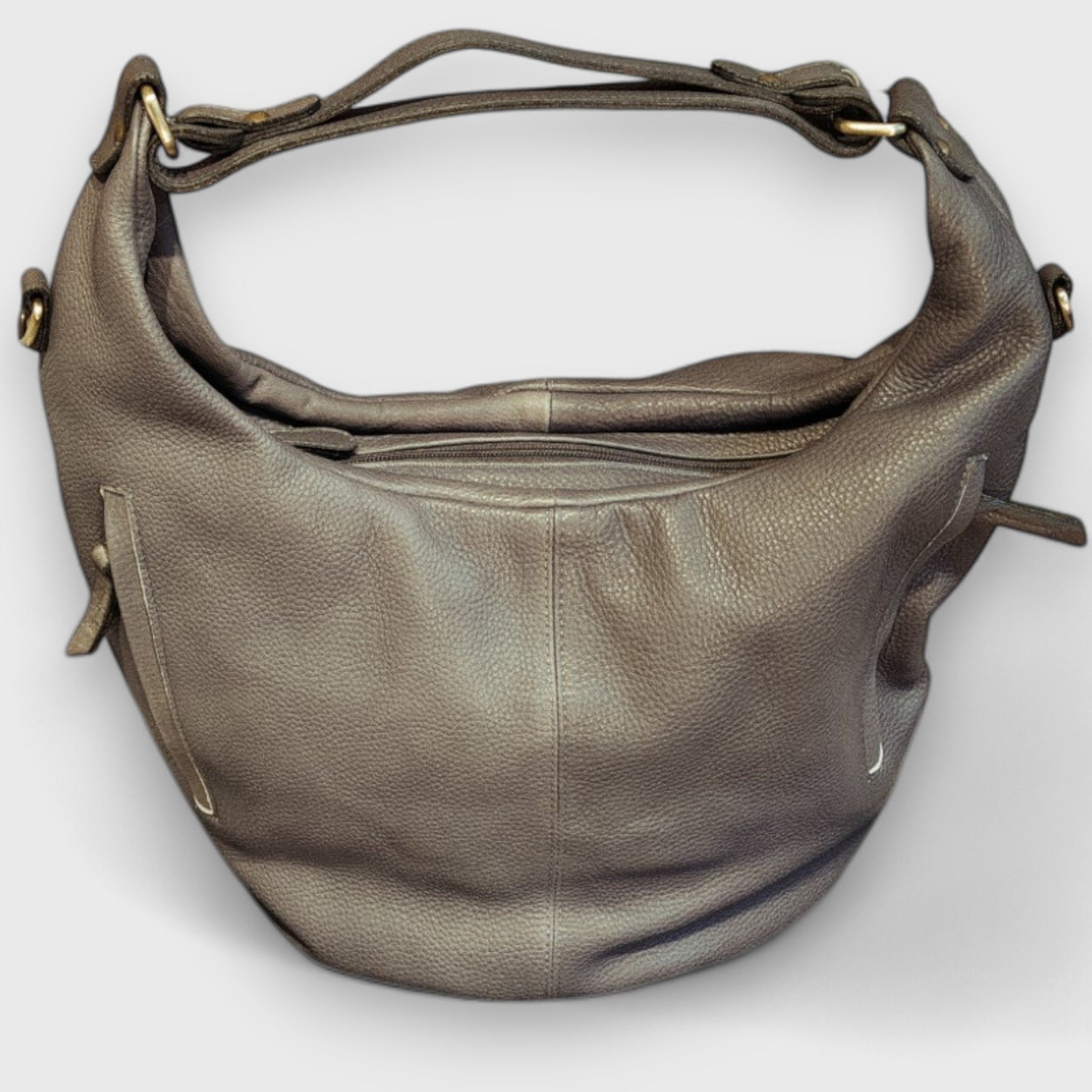 Pelletteria Pelle Nuda Milano, Artigianato italiano, vera pelle, Negozio borse donna, Sacca Croce grigio