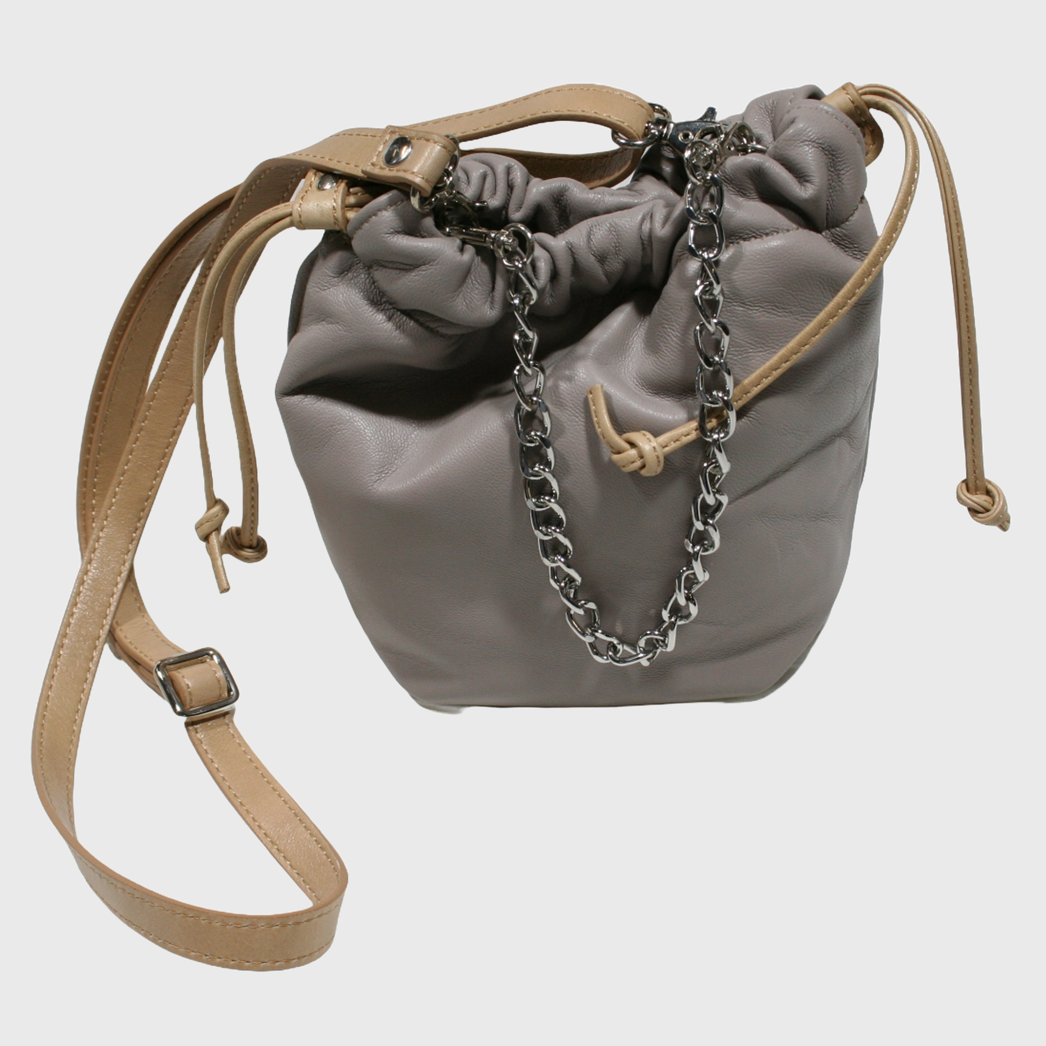 Borsa donna, borsa in pelle, vera pelle, Sacchetto grigio, artigianato italiano, Pelle Nuda Milano