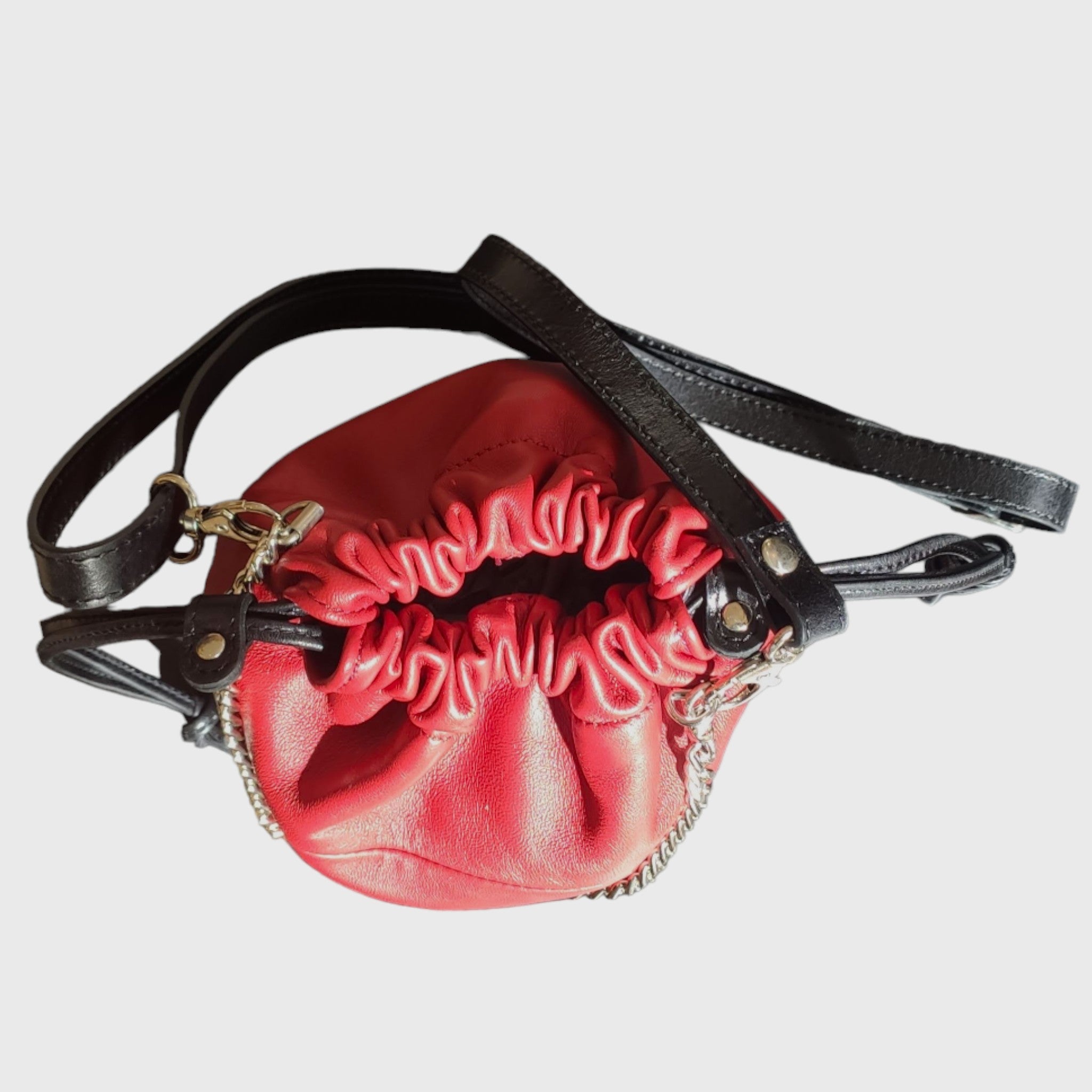 Pelletteria Pelle Nuda Milano, Borsa donna, Vera pelle, Artigianato italiano, Sacchetto alba rosso