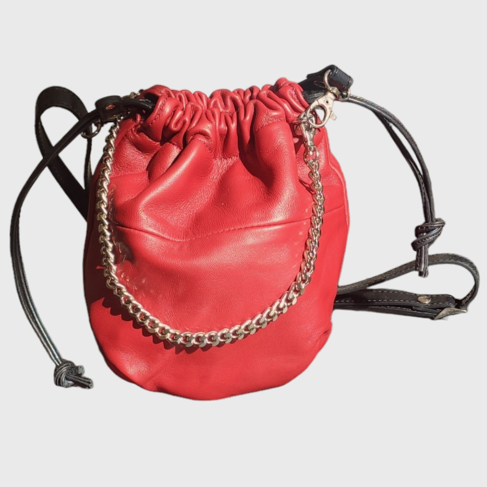 Pelletteria Pelle Nuda Milano, Borsa donna, Vera pelle, Artigianato italiano, Sacchetto alba rosso