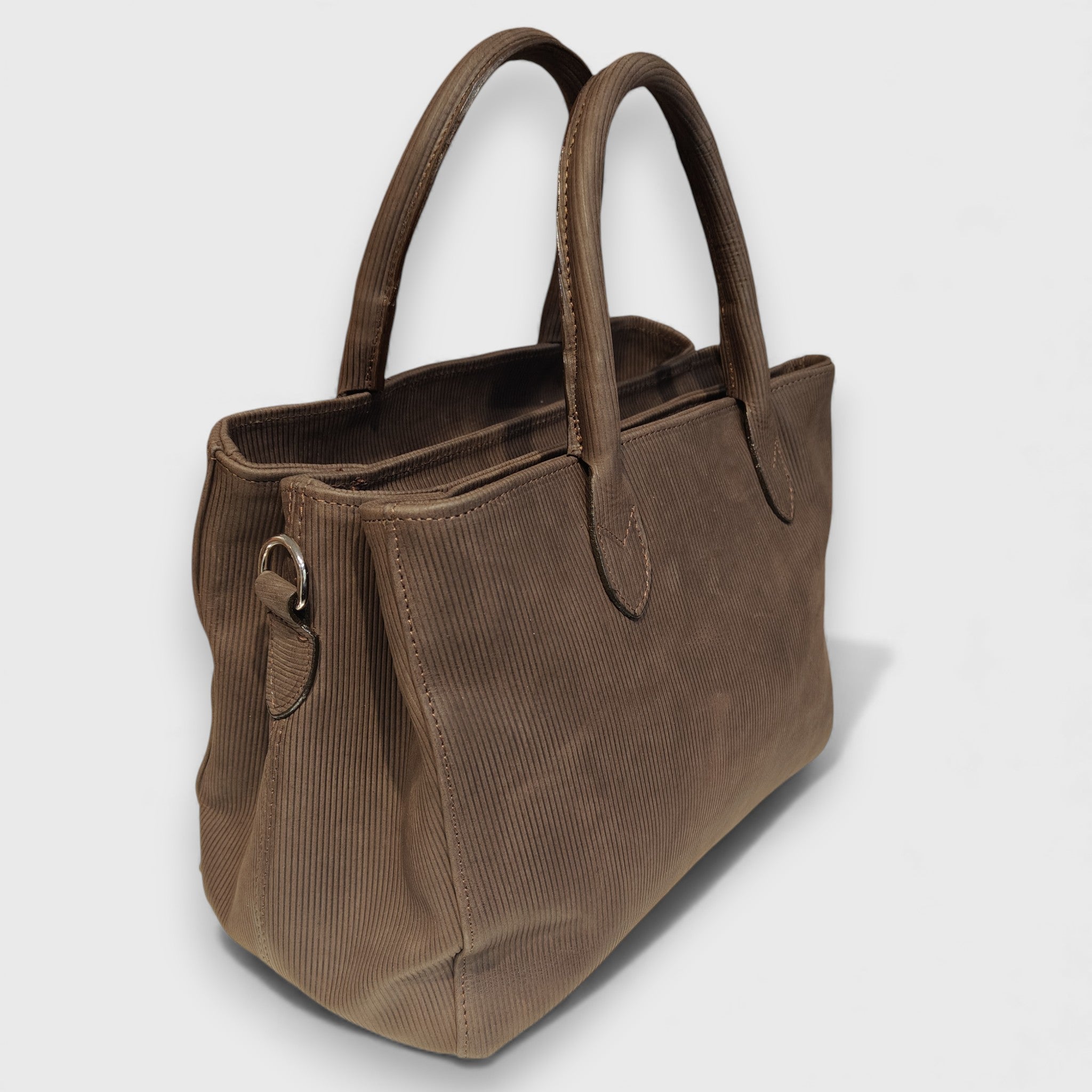 Pelletteria Pelle Nuda Milano, Artigianato Italiano, Vera pelle, Negozio borse donna, Tre zip marrone nabuk