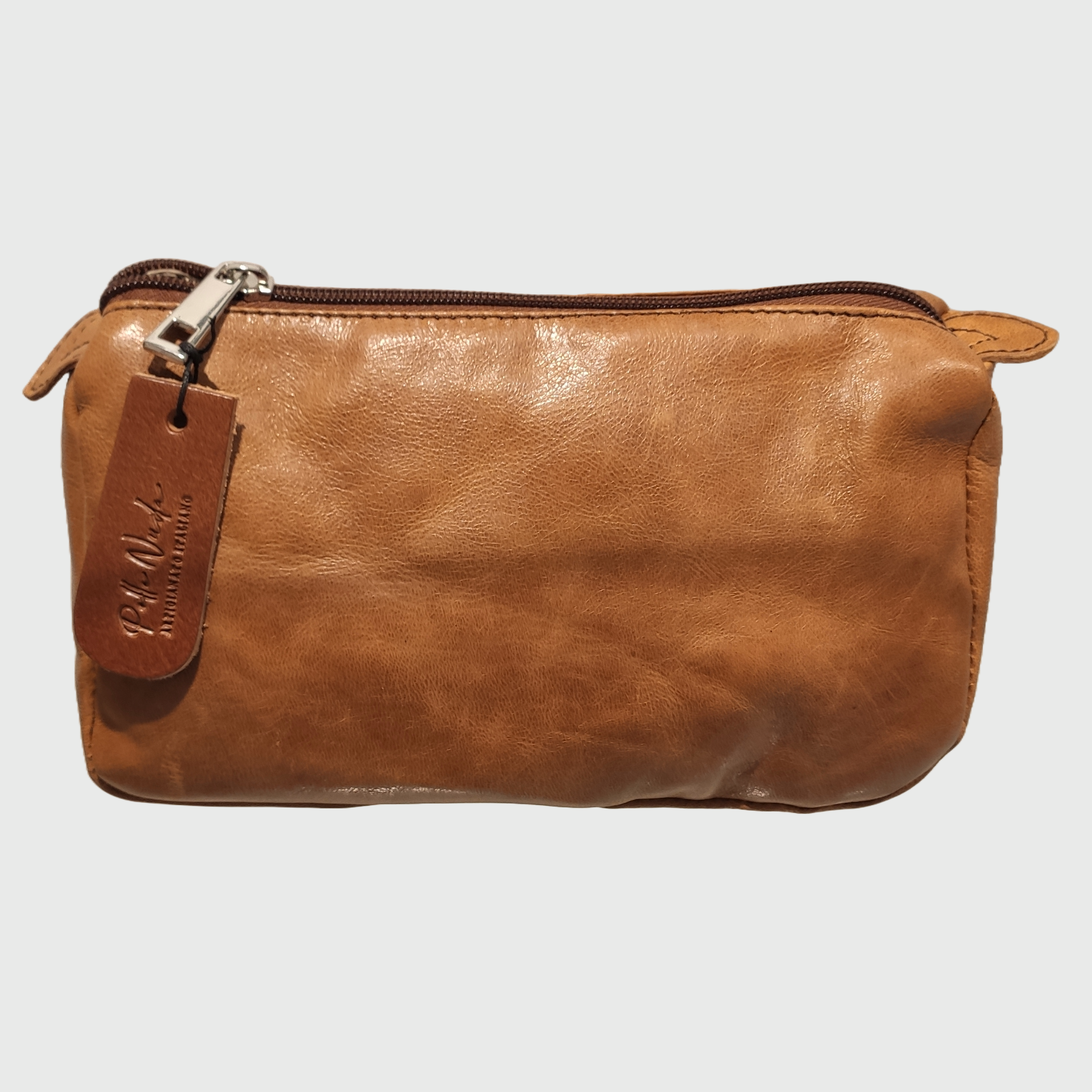 Trousse in pelle, borsa in pelle, vera pelle, Triangolo marrone, artigianato italiano, Pelle Nuda Milano