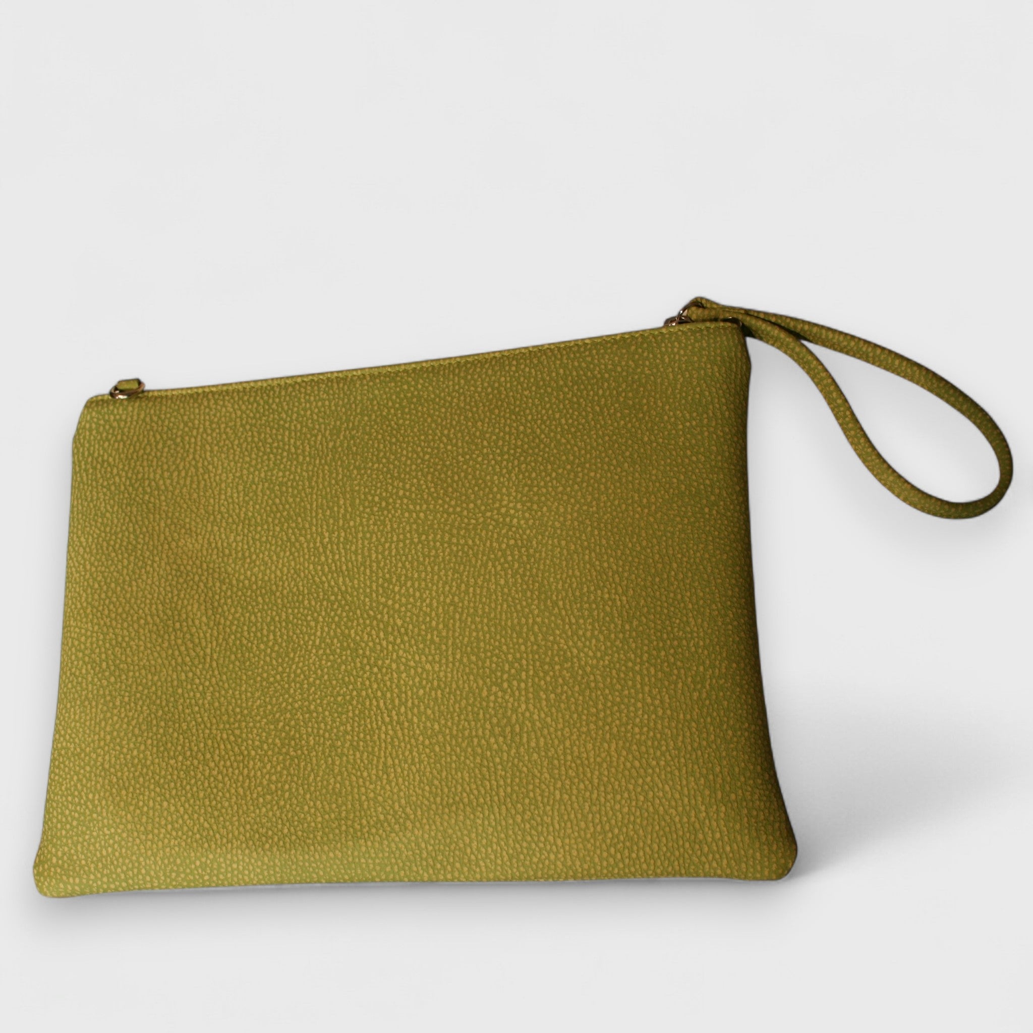 Pelletteria Pelle Nuda Milano, Artigianato Italiano, vera pelle, Negozio borse donna, Trousse Clara verde