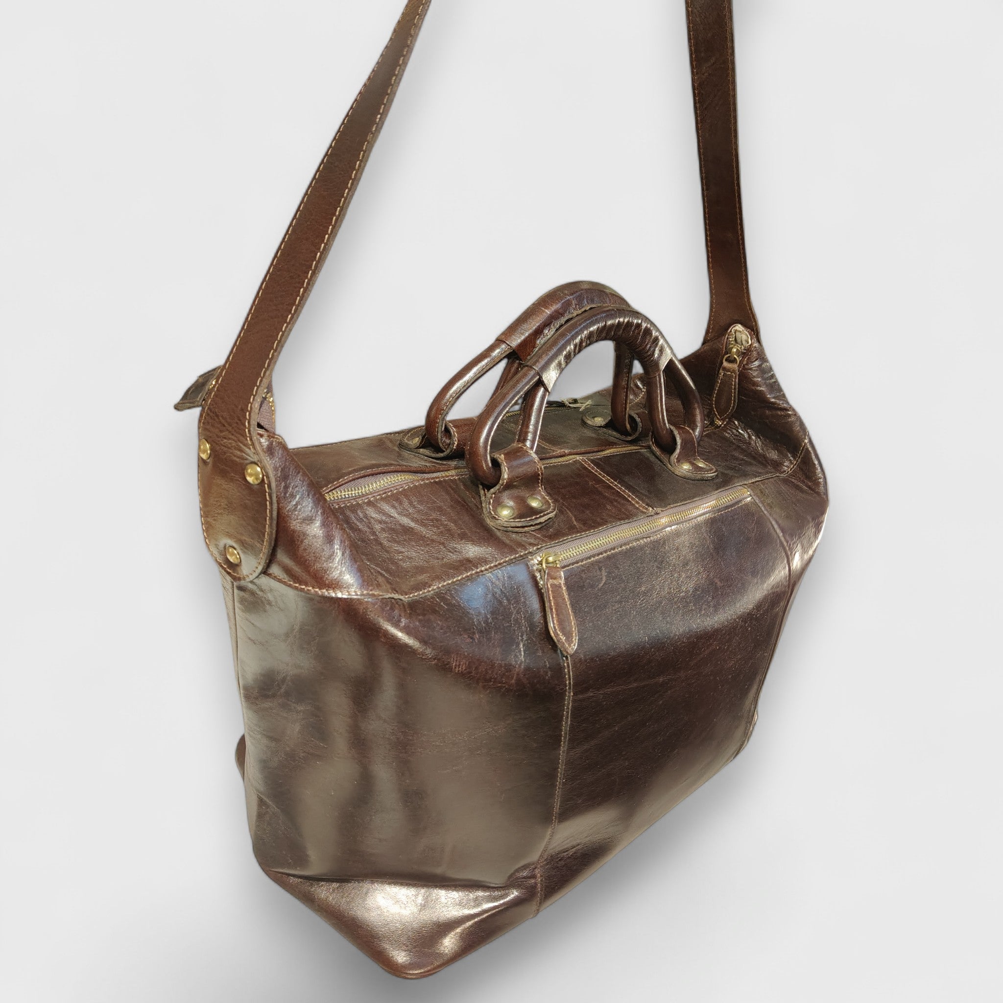 Borsa Viaggio, borsa in pelle, vera pelle, V2 testa di moro, artigianato italiano, Pelle Nuda