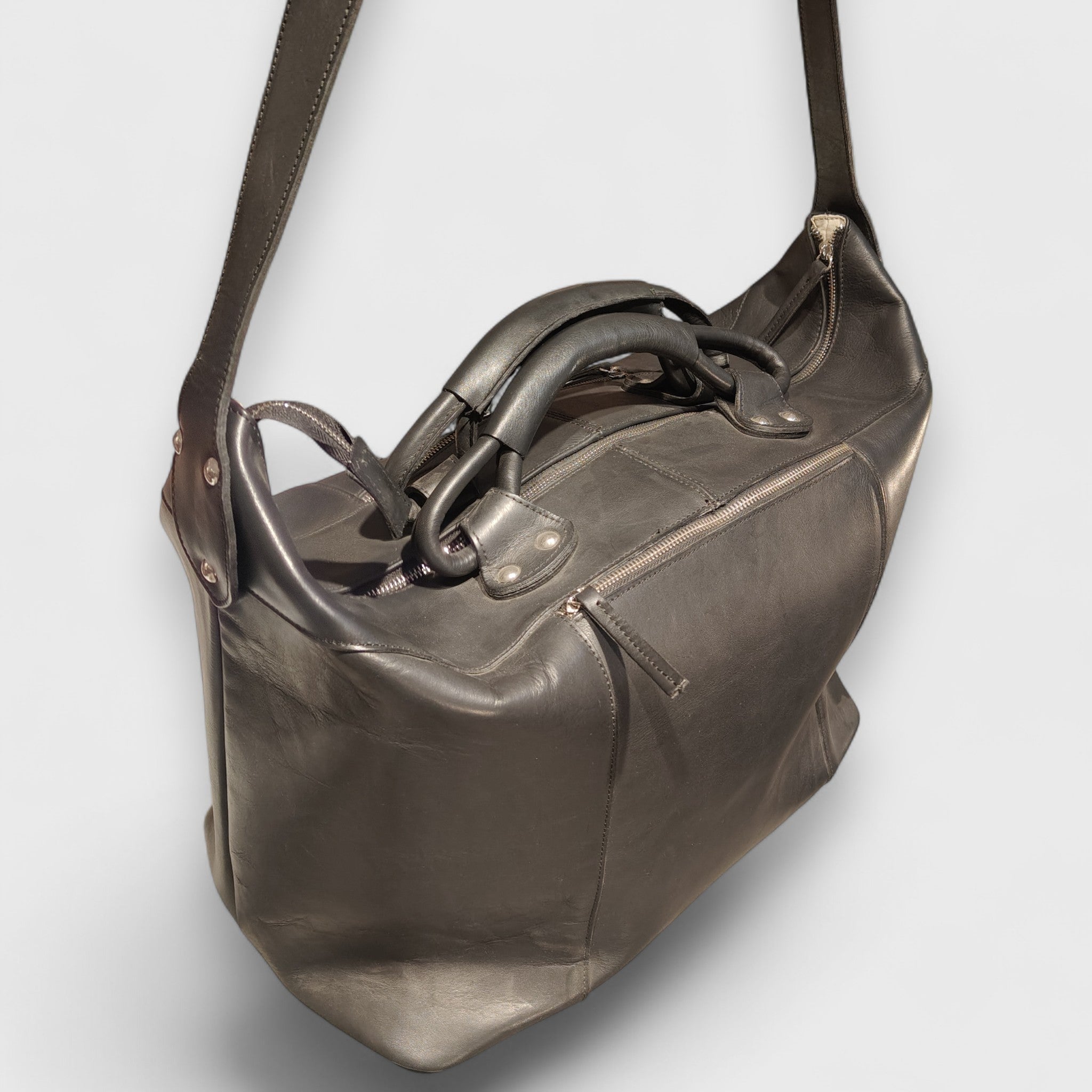 Borsa Viaggio, borsa in pelle, vera pelle, V2 nero, artigianato italiano, Pelle Nuda