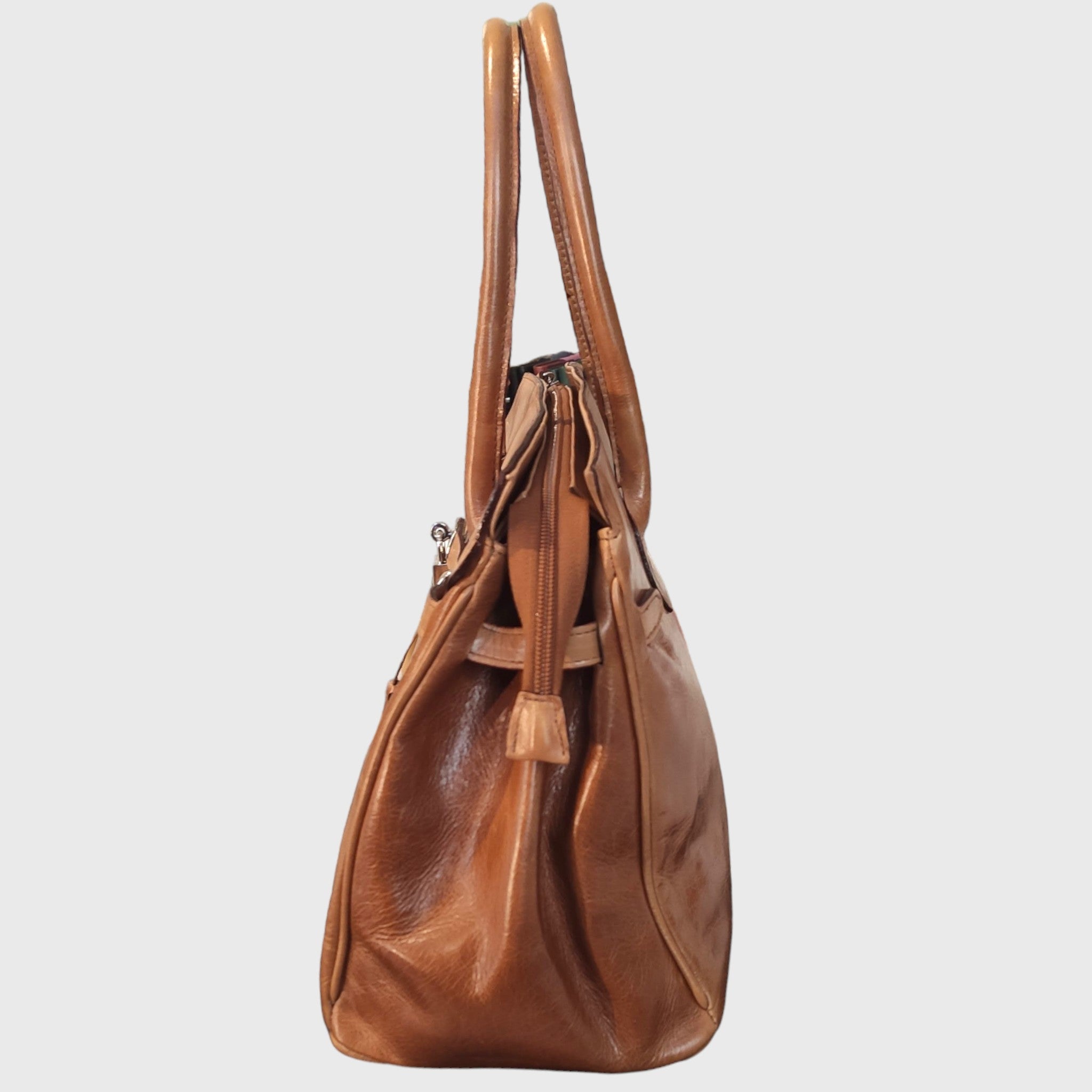 Pelletteria Pelle Nuda Milano, Artigianato italiano, Borsa donna, Birkin, Vera pelle, VIP marrone