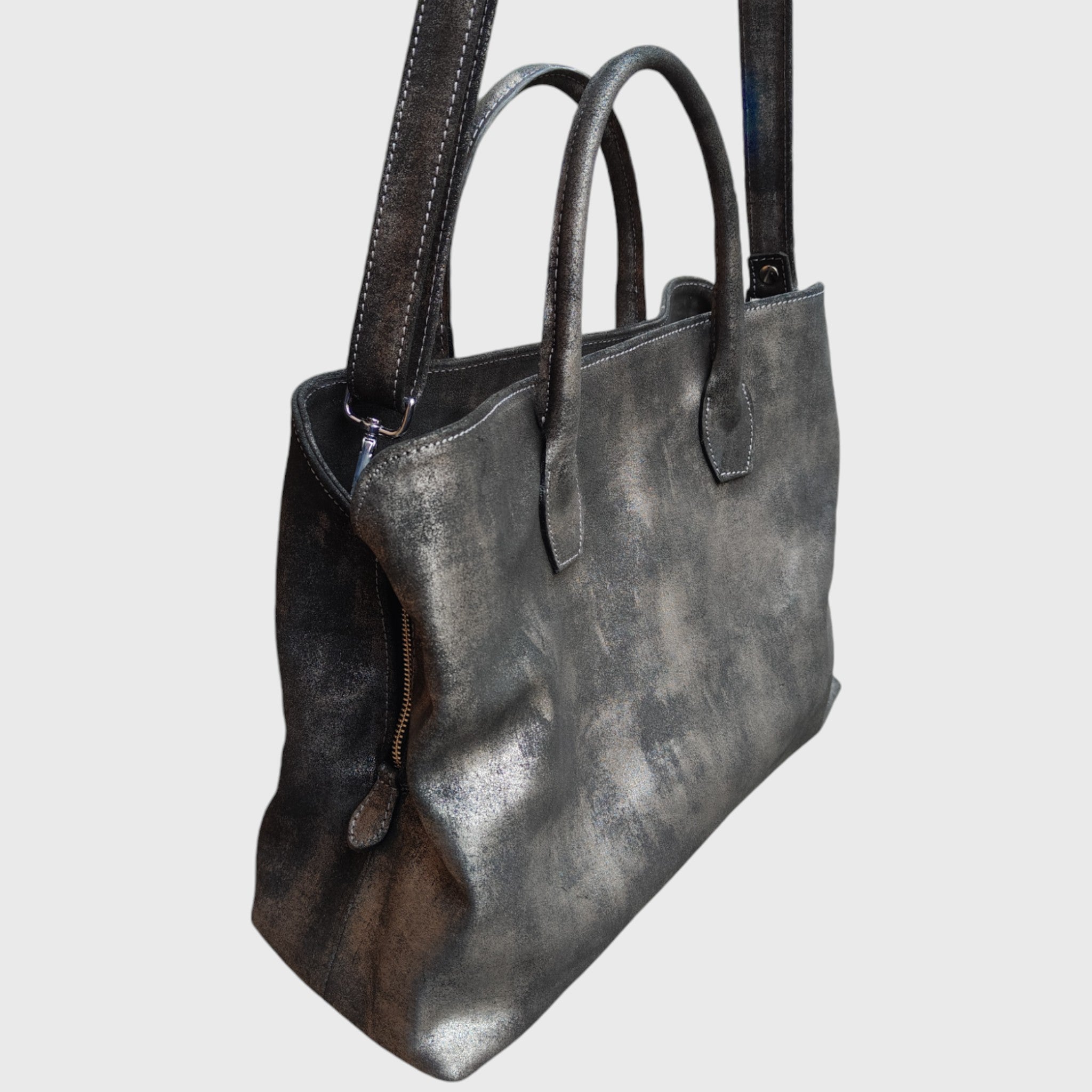 Pelletteria Pelle Nuda Milano, Artigianato italiano, borsa donna, vera pelle, Venezia nero-argento