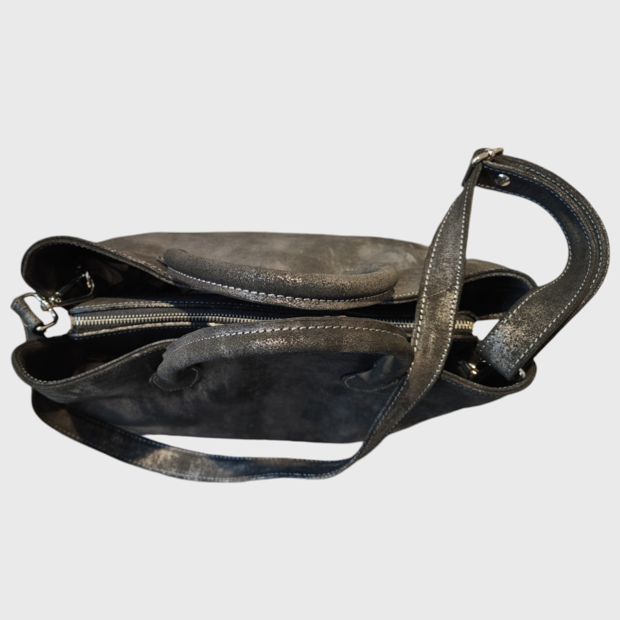 Pelletteria Pelle Nuda Milano, Artigianato italiano, borsa donna, vera pelle, Venezia nero-argento