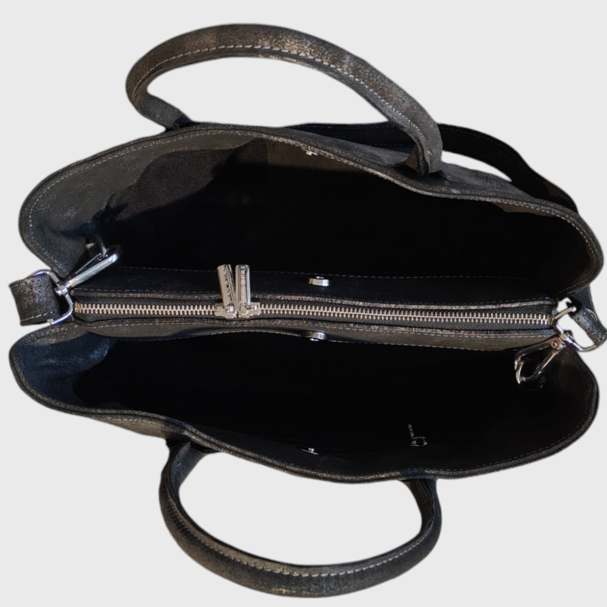 Pelletteria Pelle Nuda Milano, Artigianato italiano, borsa donna, vera pelle, Venezia nero-argento