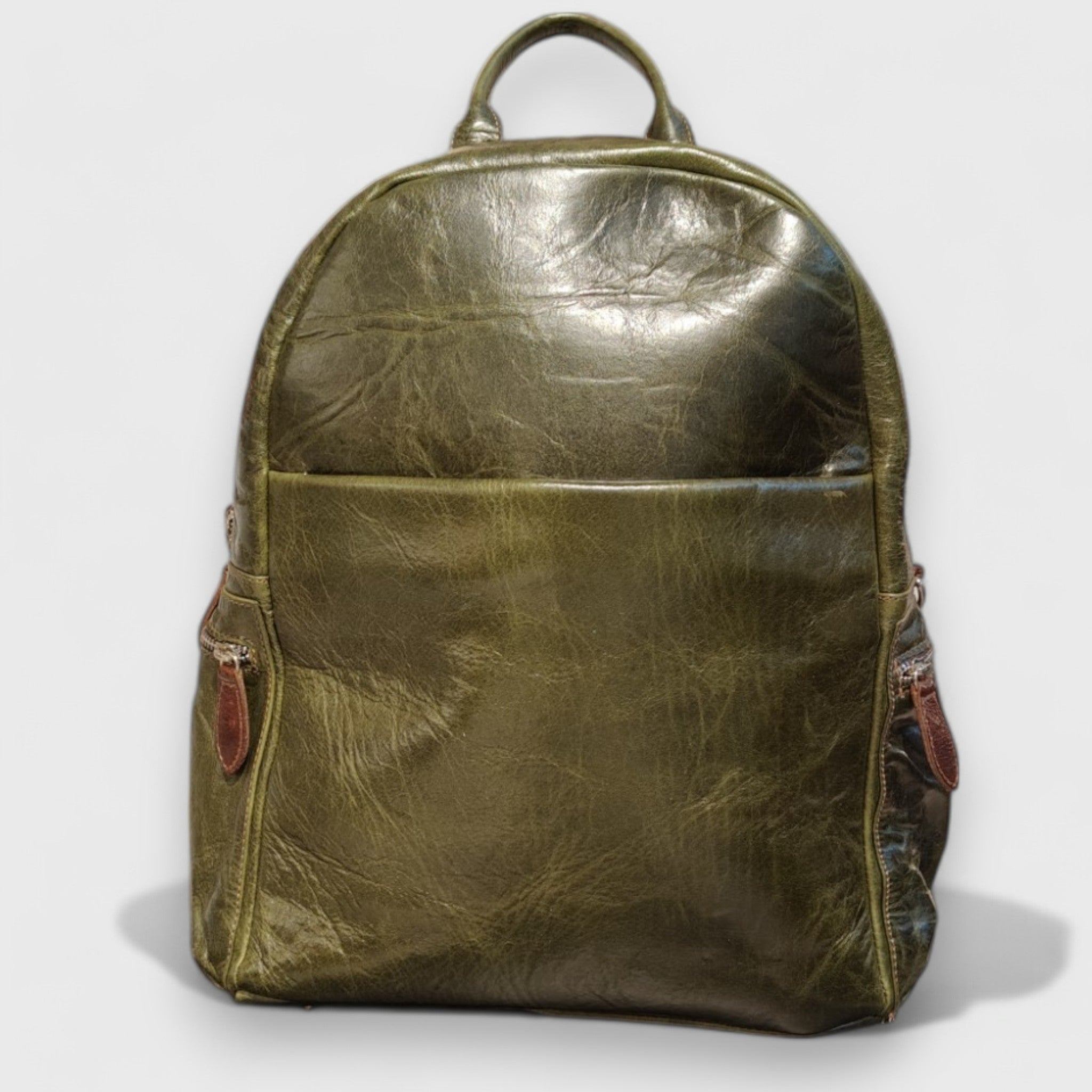 Pelletteria Pelle Nuda Milano, Artigianato Italiano, Vera pelle, Zaino Venty verde, uomo donna