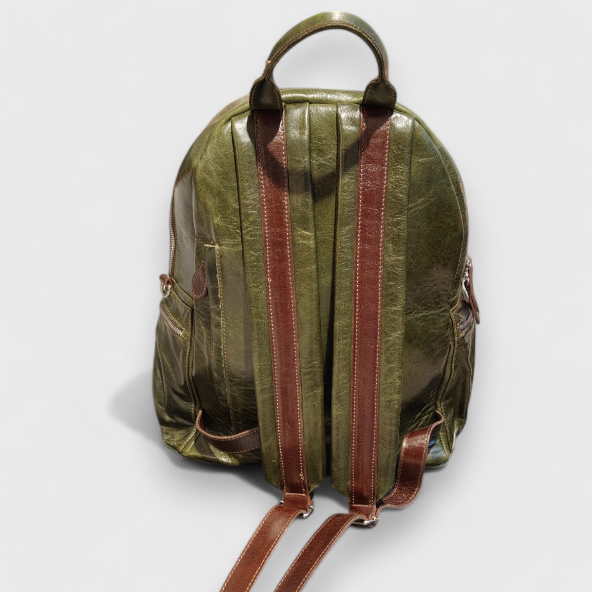 Pelletteria Pelle Nuda Milano, Artigianato Italiano, Vera pelle, Zaino Venty verde, uomo donna